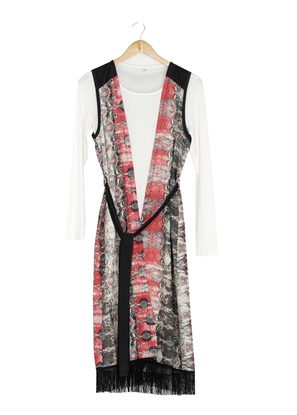 Tesettür giyim BORDO DESENLİ YELEKLİ TUNİK 4054 