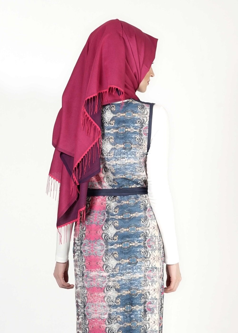 Tesettür giyim FUŞYA DESENLİ YELEKLİ TUNİK 4054 