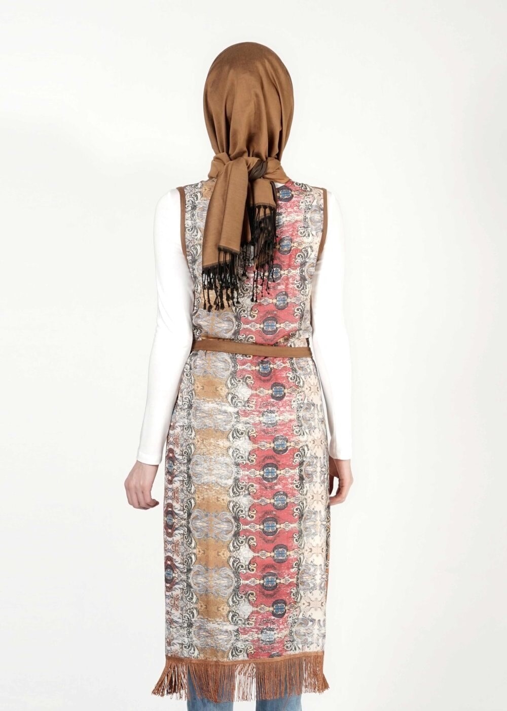 Tesettür giyim TABA DESENLİ YELEKLİ TUNİK 4054 