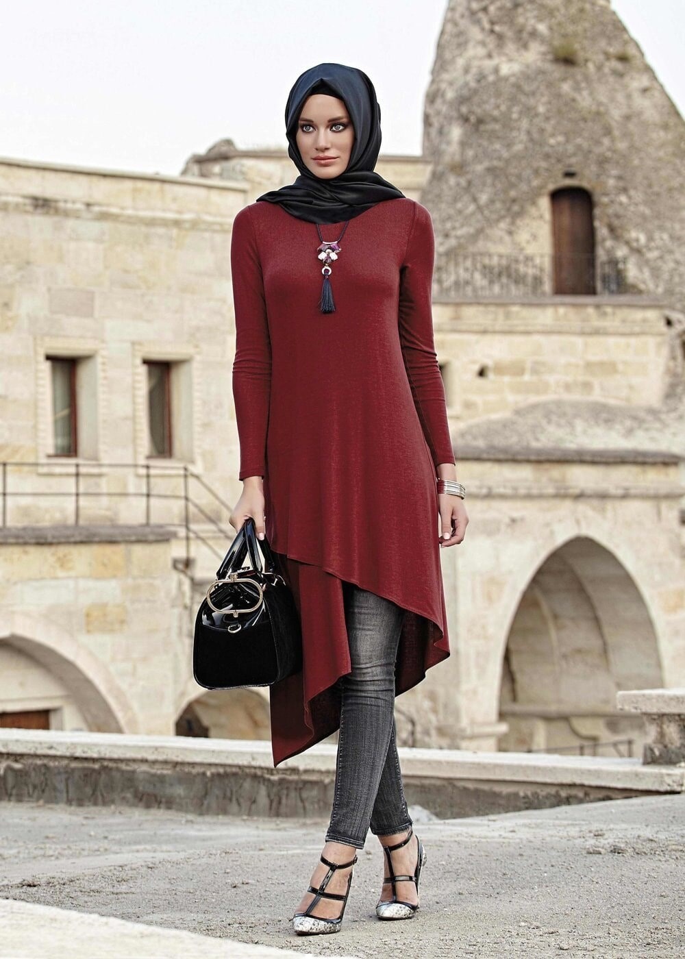 Tesettür giyim BORDO 4055 TUNİK