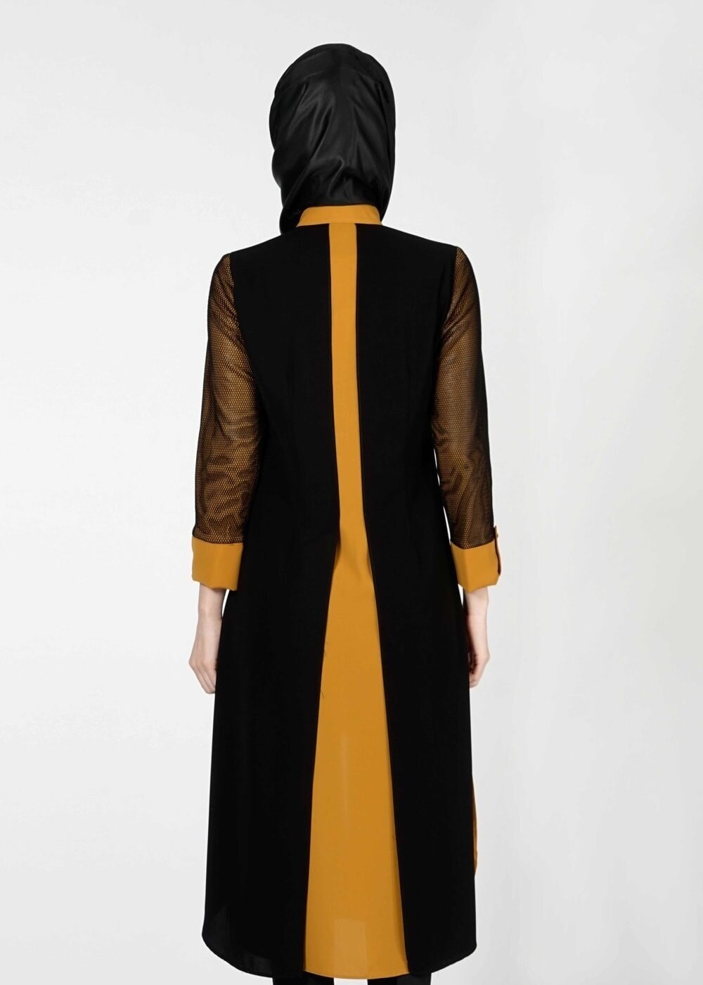 Tesettür giyim SARI FİLE DETAYLI FERMUARLI TUNİK 4065 