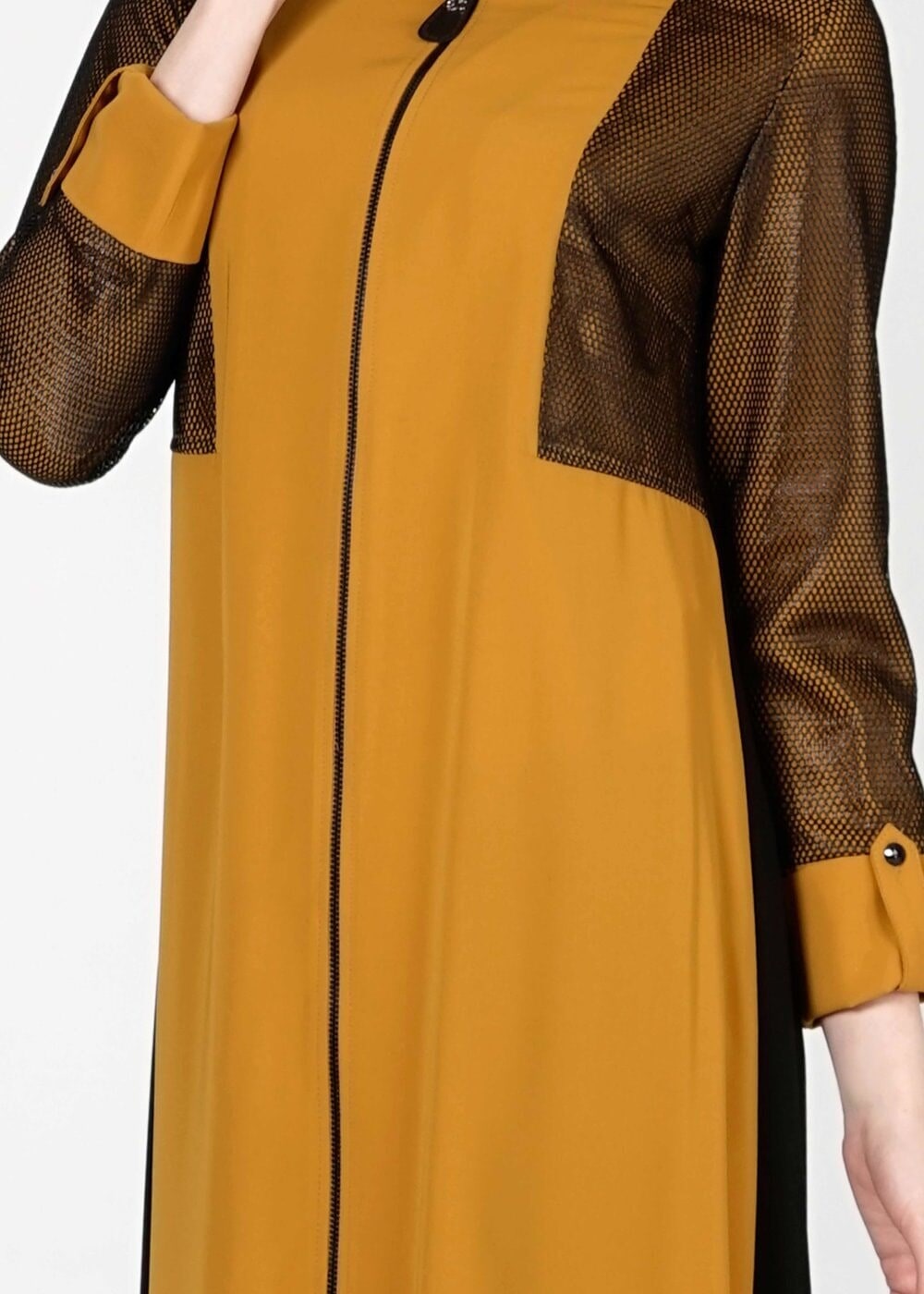 Tesettür giyim SARI FİLE DETAYLI FERMUARLI TUNİK 4065 