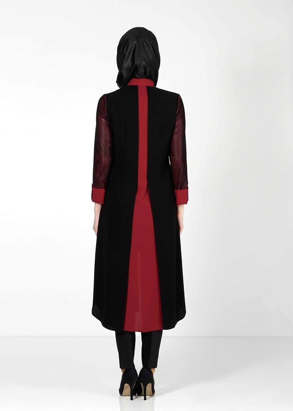 Tesettür giyim BORDO FİLE DETAYLI FERMUARLI TUNİK 4065 