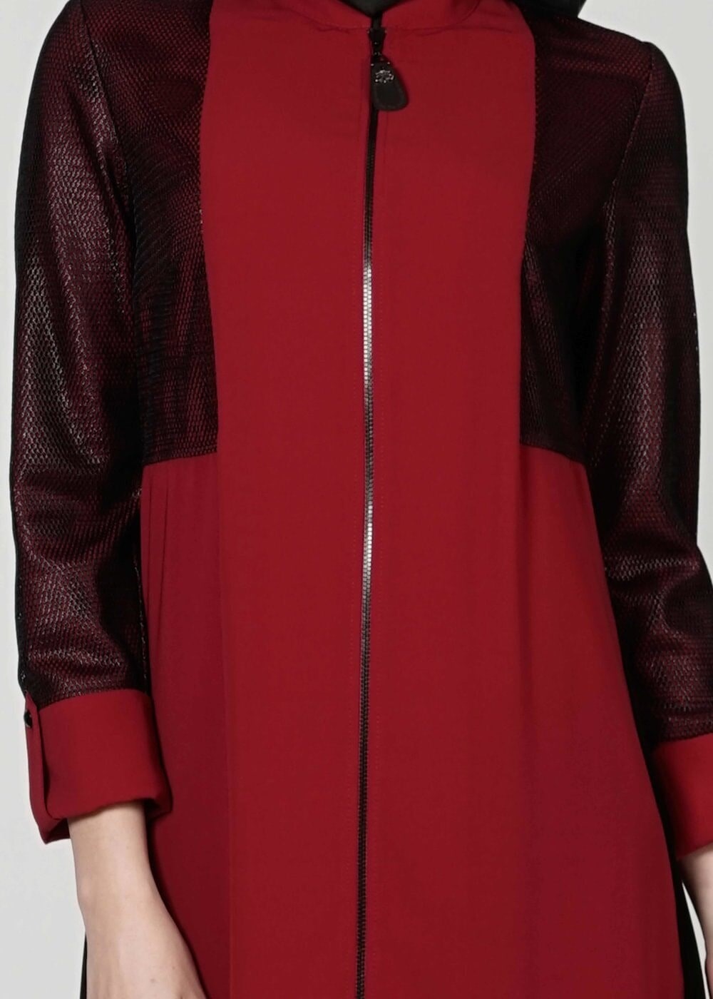 Tesettür giyim BORDO FİLE DETAYLI FERMUARLI TUNİK 4065 