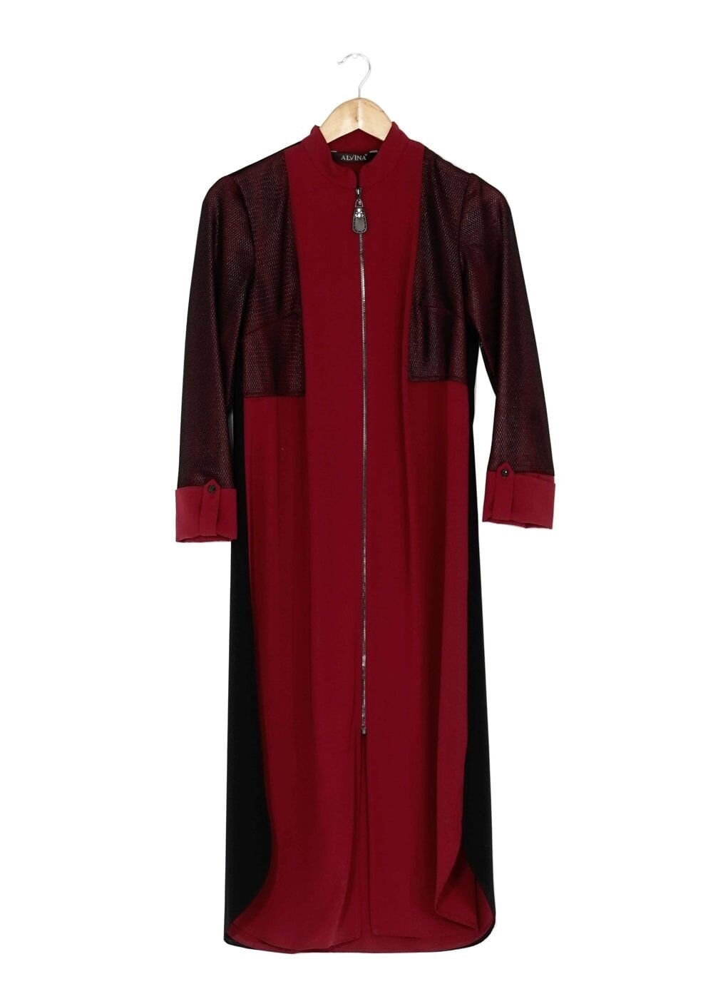 Tesettür giyim BORDO FİLE DETAYLI FERMUARLI TUNİK 4065 