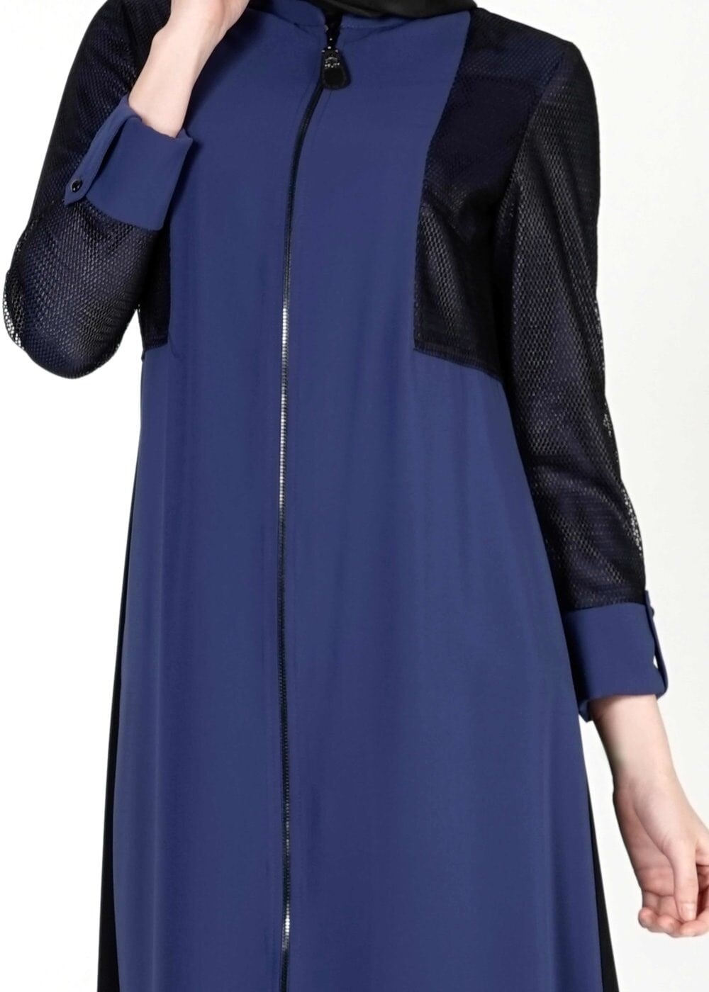 Tesettür giyim LACİVERT FİLE DETAYLI FERMUARLI TUNİK 4065 