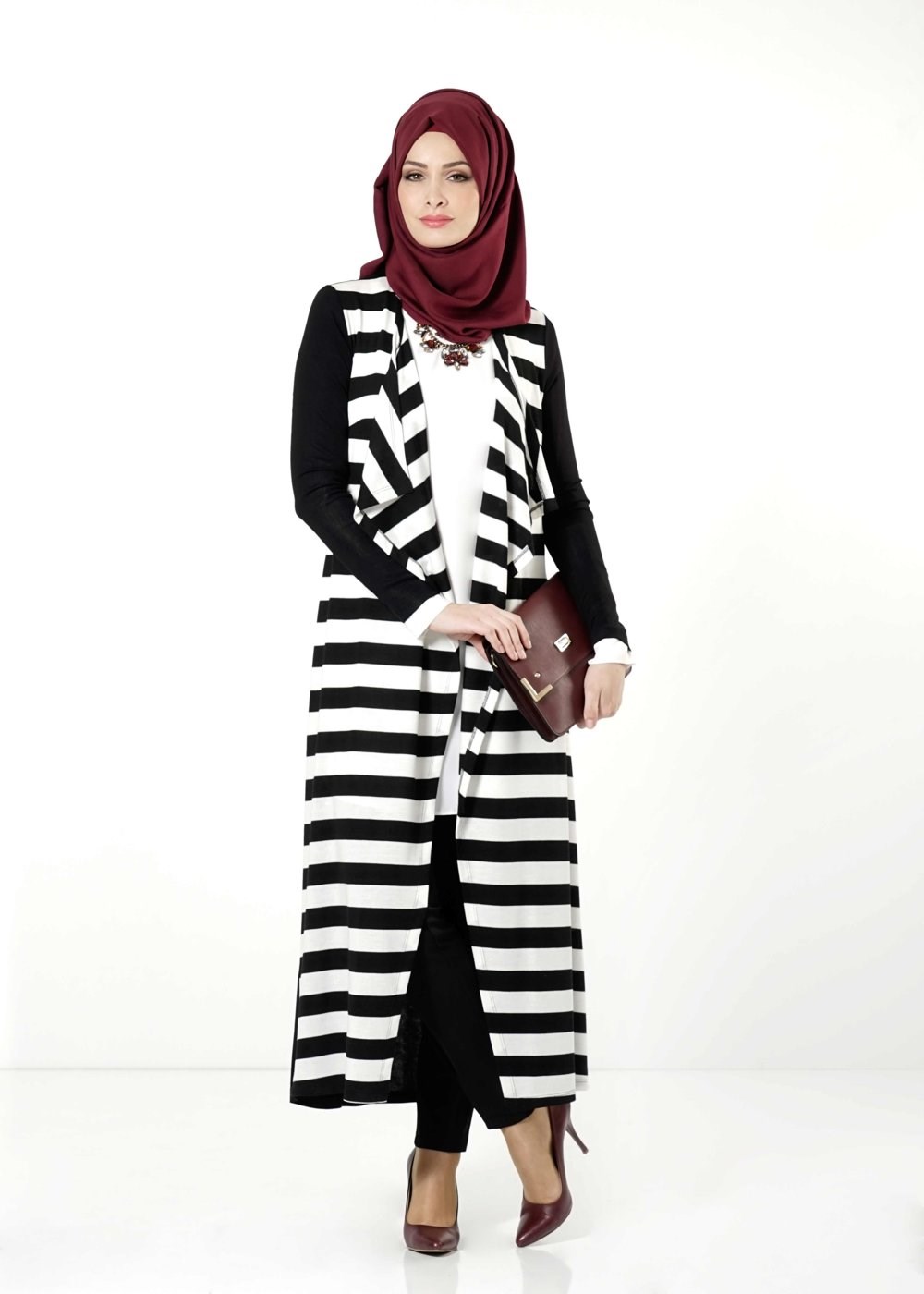 Tesettür giyim BEYAZ ÇİZGİLİ TUNİK 4086 