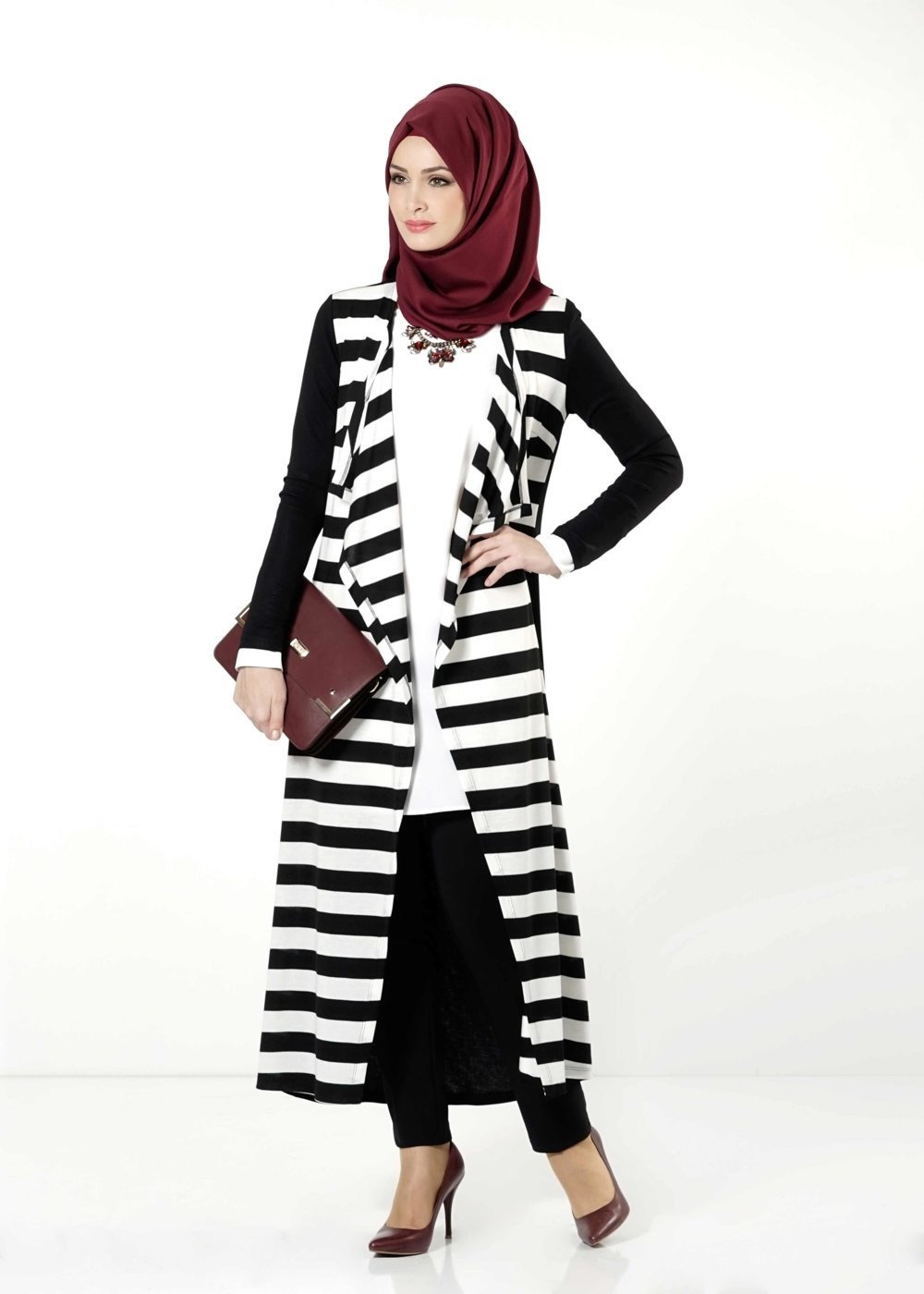 Tesettür giyim BEYAZ ÇİZGİLİ TUNİK 4086 