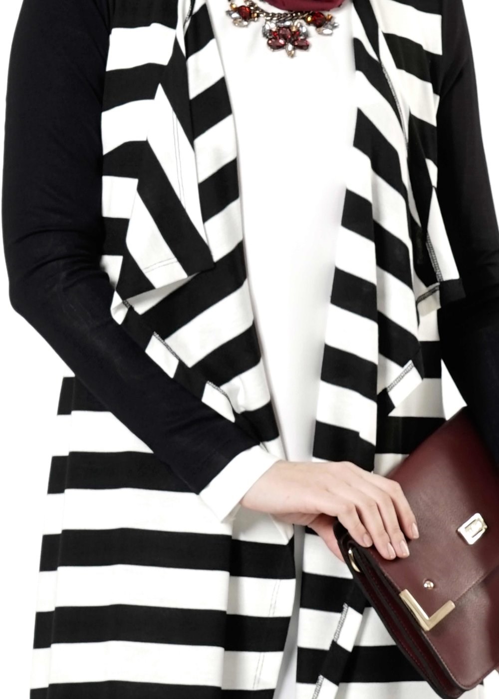 Tesettür giyim BEYAZ ÇİZGİLİ TUNİK 4086 