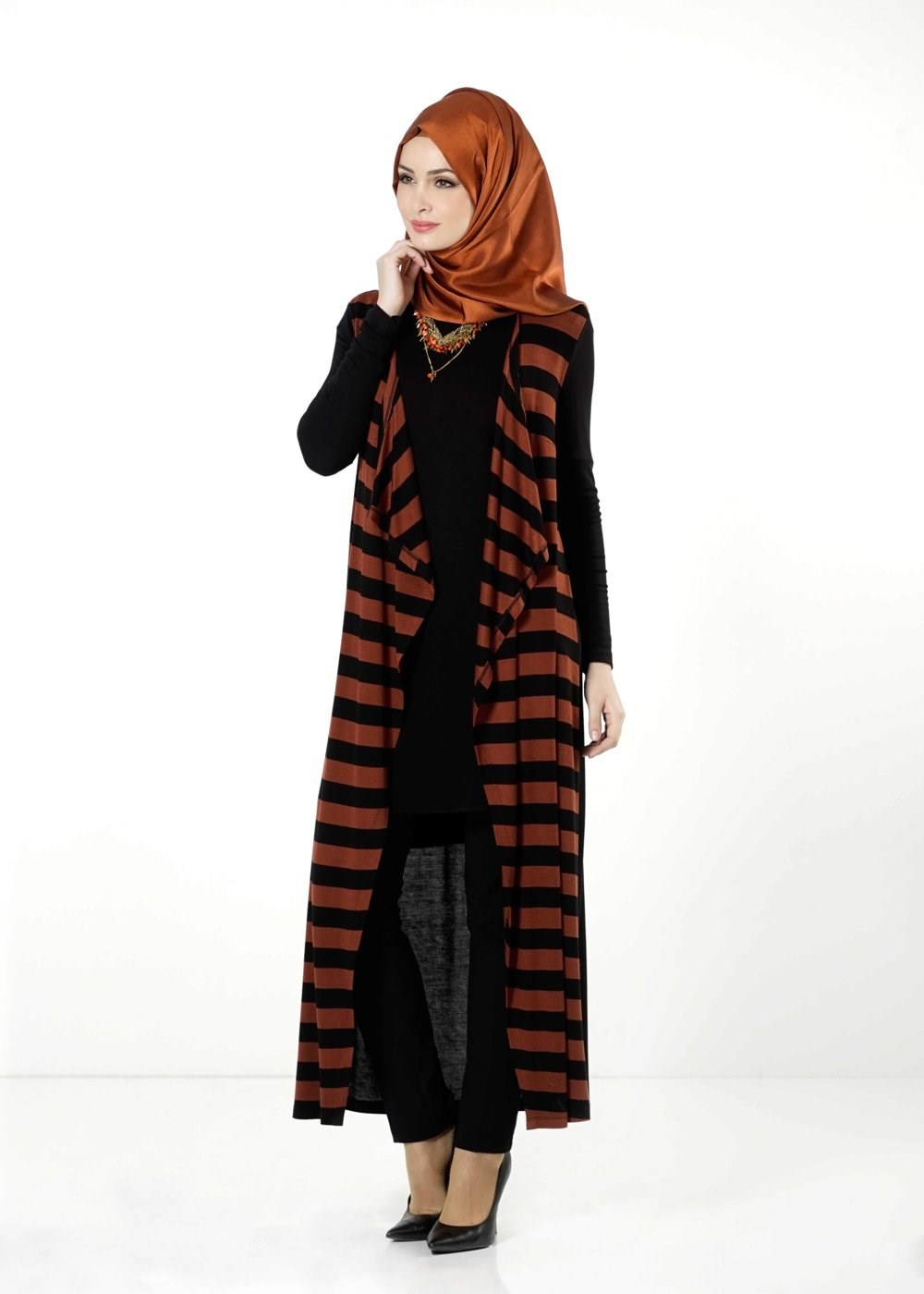 Tesettür giyim TABA ÇİZGİLİ TUNİK 4086 