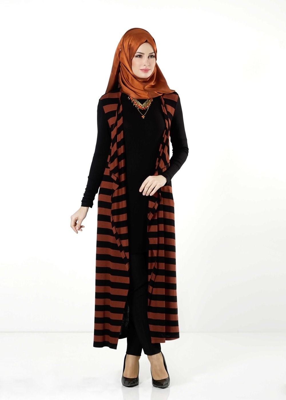 Tesettür giyim TABA ÇİZGİLİ TUNİK 4086 