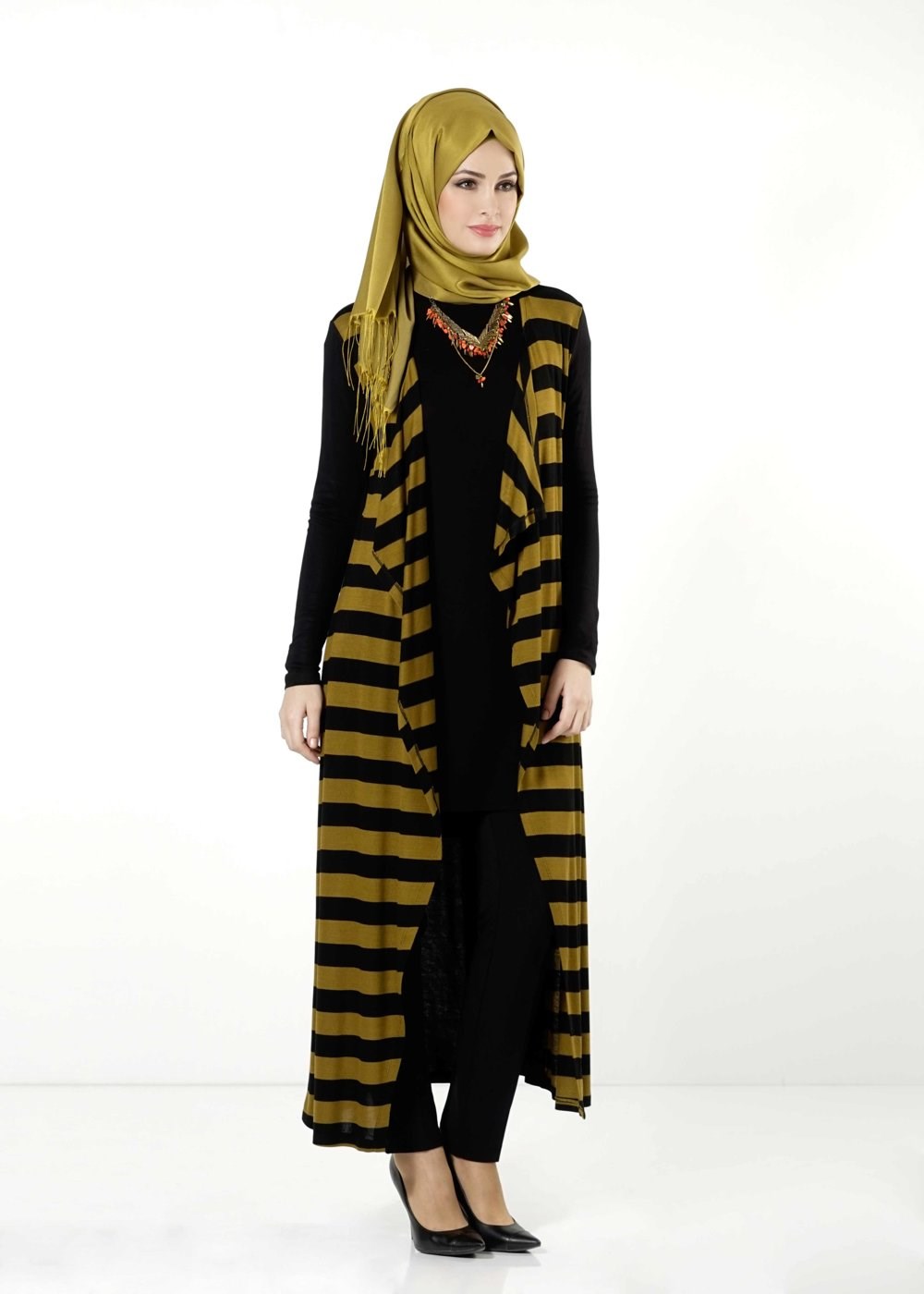 Tesettür giyim YEŞİL ÇİZGİLİ TUNİK 4086 