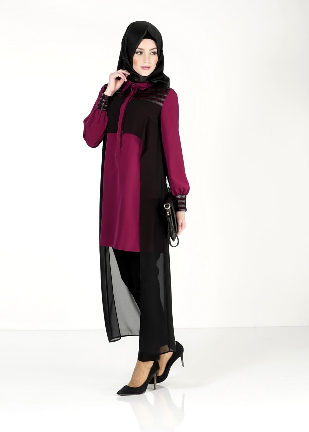 Tesettür giyim MÜRDÜM TÜL DETAYLI TUNİK 4088 