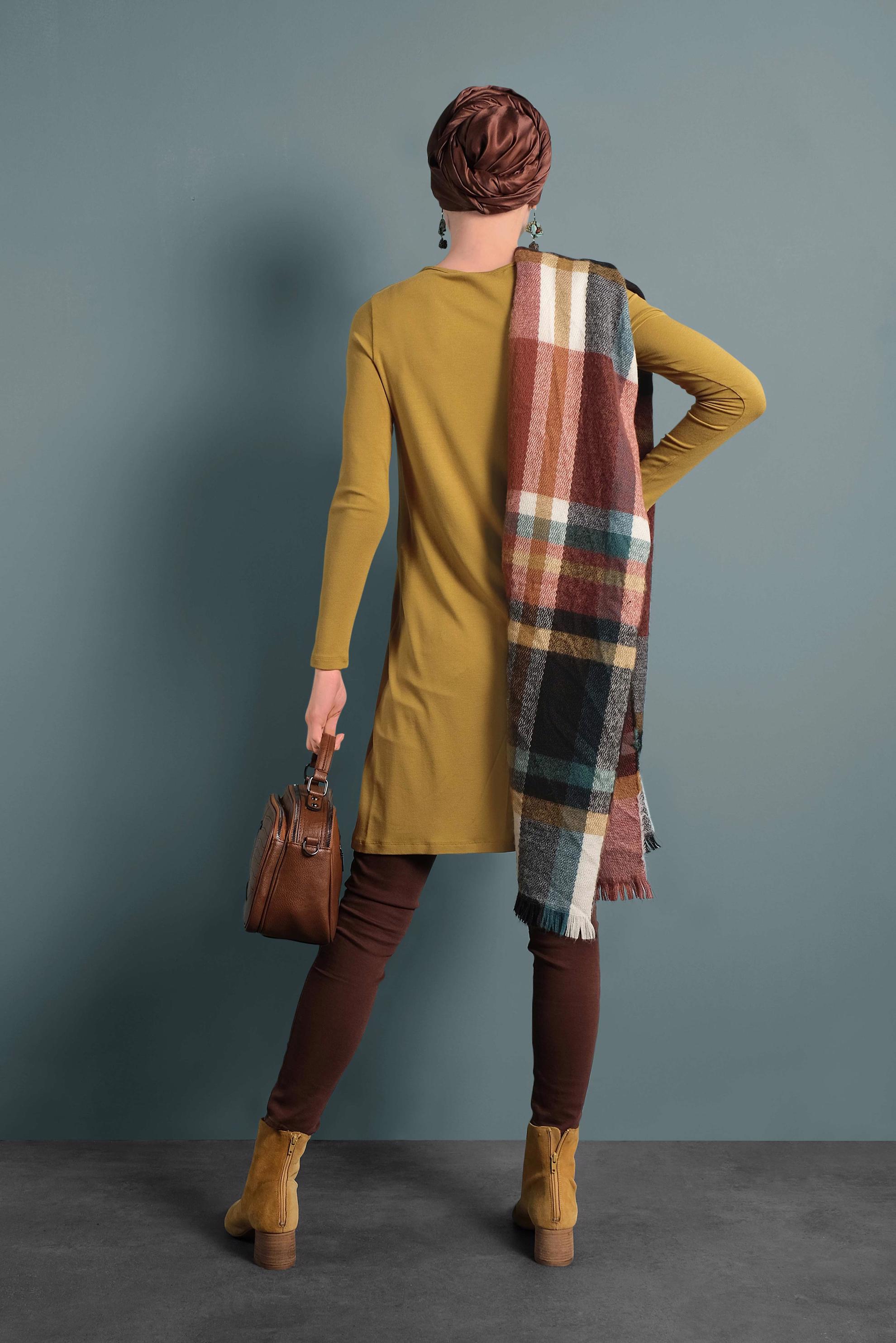 Tesettür giyim SARI YUVARLAK YAKA TRİKO TUNİK 4098