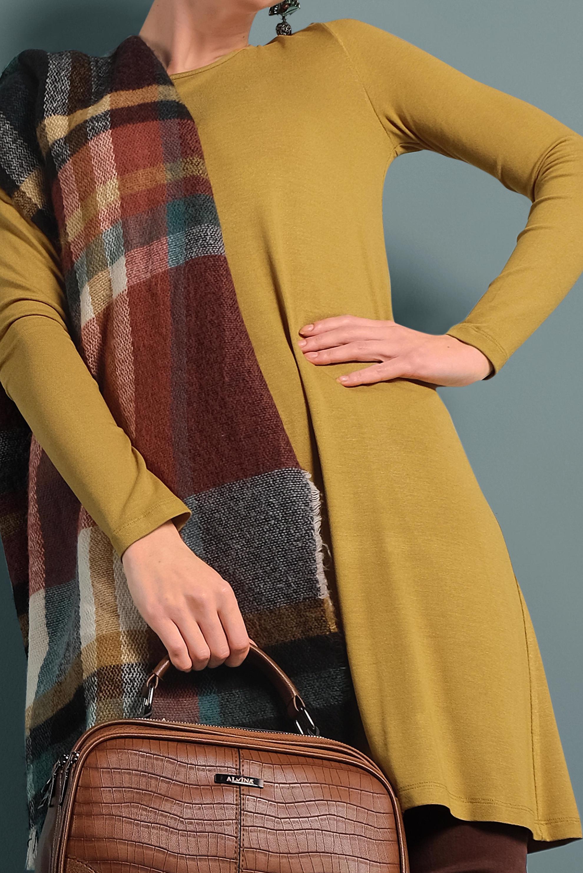 Tesettür giyim SARI YUVARLAK YAKA TRİKO TUNİK 4098