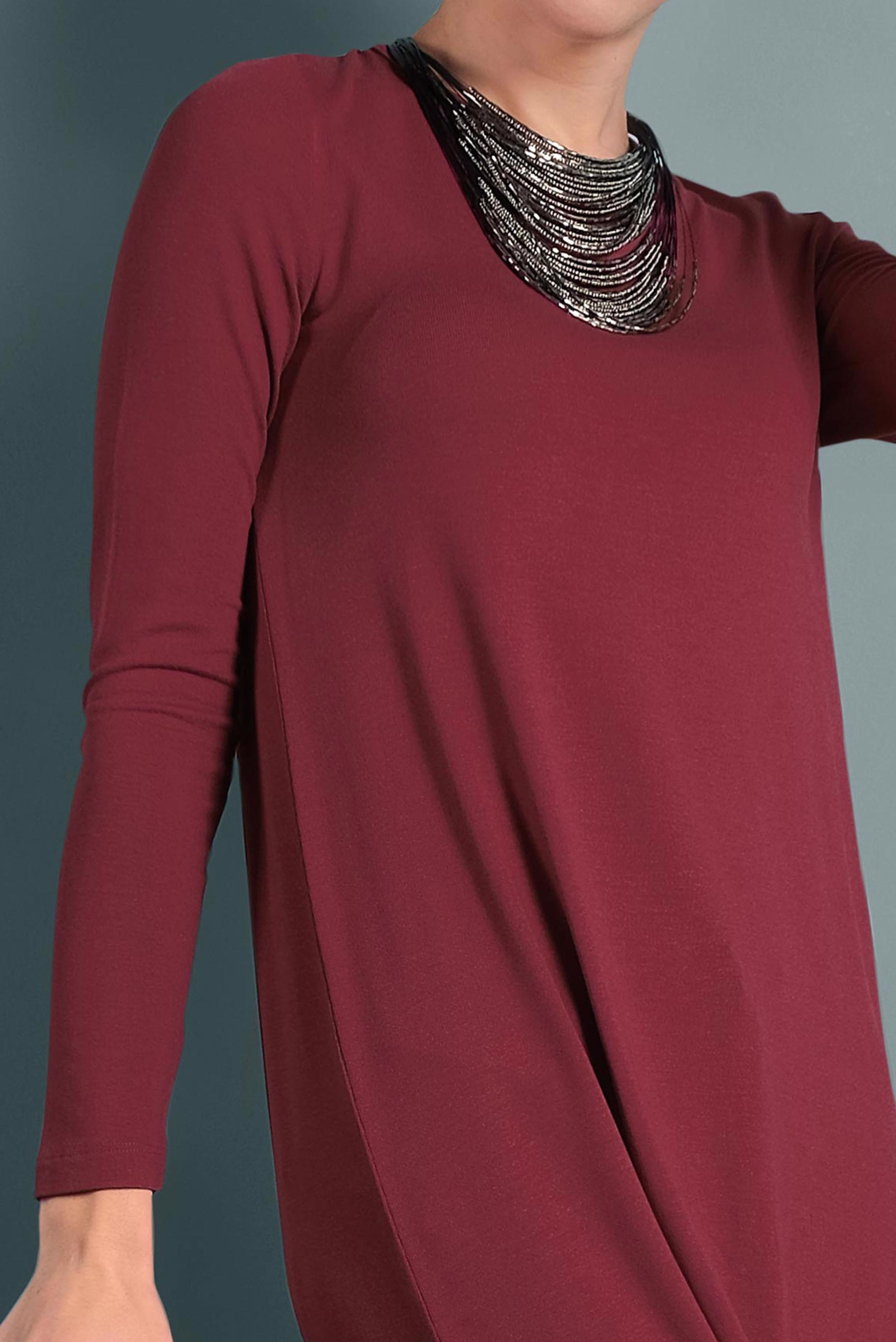 Tesettür giyim BORDO YUVARLAK YAKA TRİKO TUNİK 4098