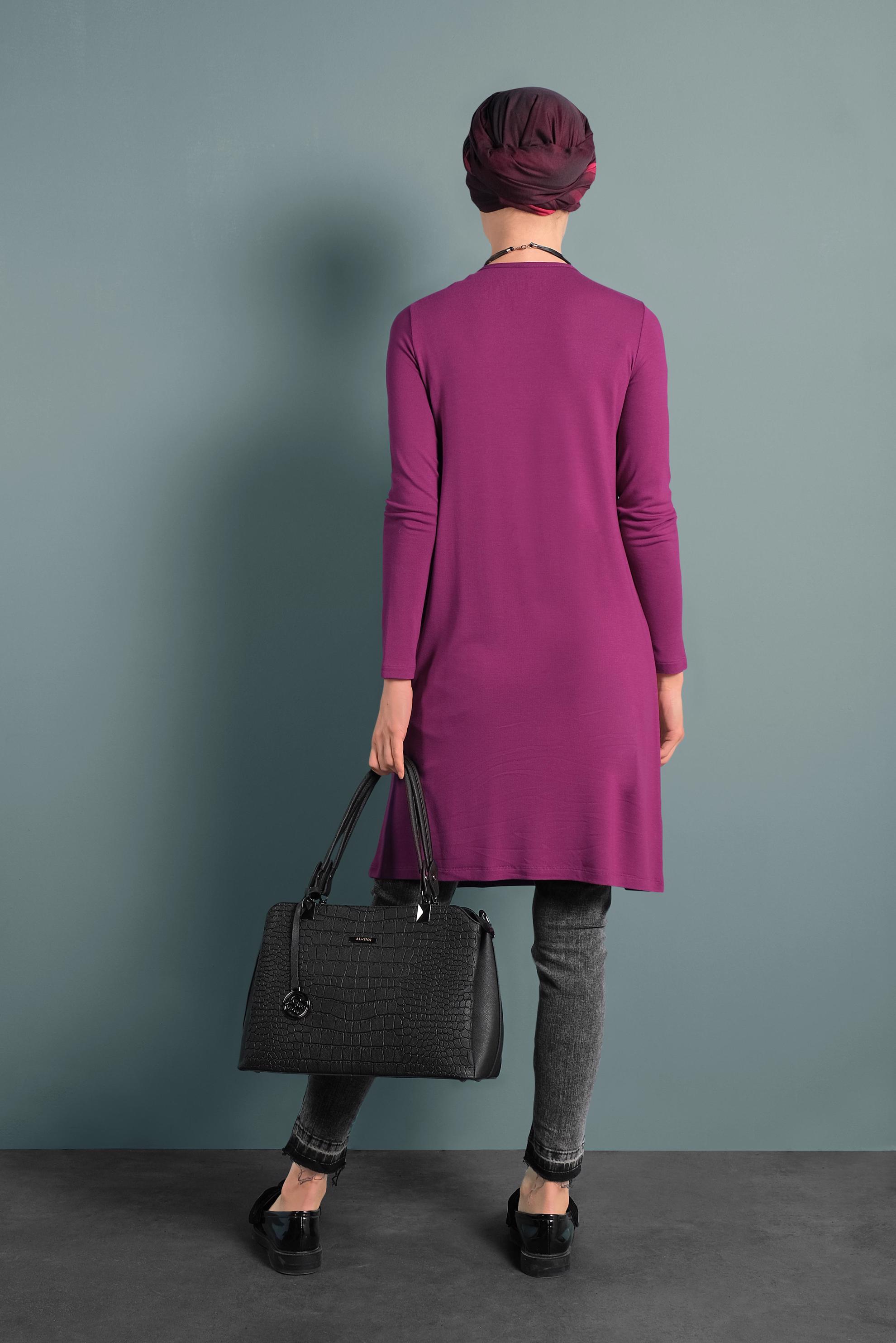 Tesettür giyim FUŞYA YUVARLAK YAKA TRİKO TUNİK 4098