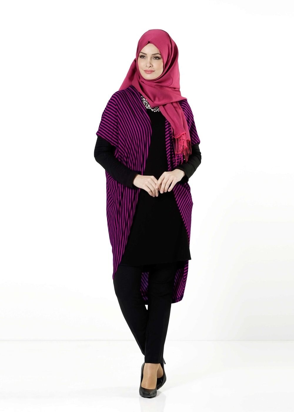 Tesettür giyim FUŞYA ÇİZGİLİ TUNİK 4103 