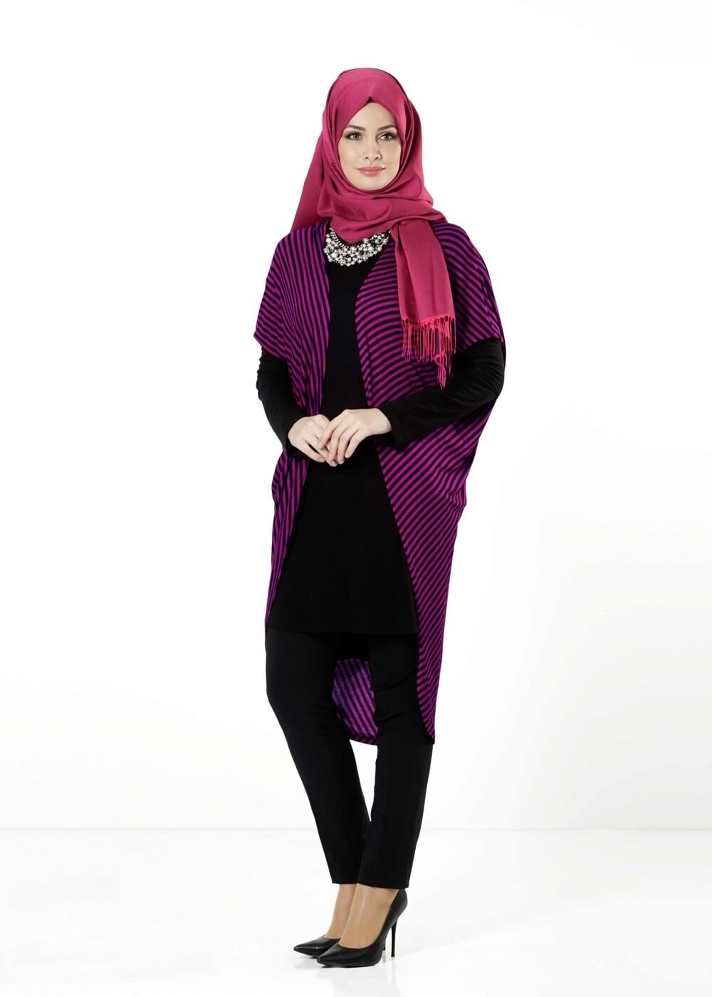Tesettür giyim FUŞYA ÇİZGİLİ TUNİK 4103 