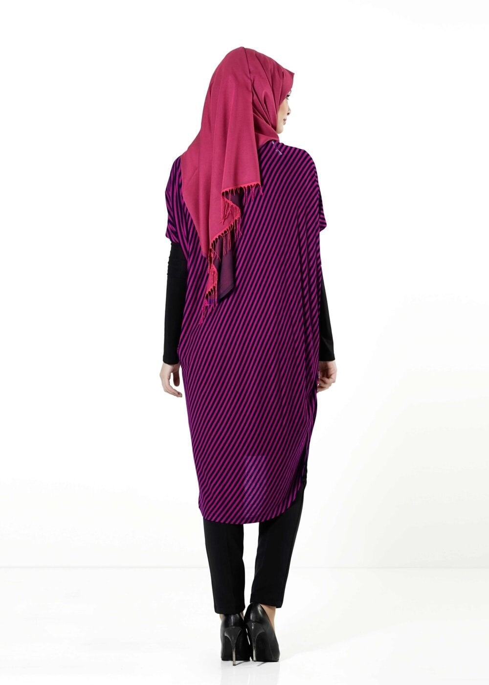 Tesettür giyim FUŞYA ÇİZGİLİ TUNİK 4103 