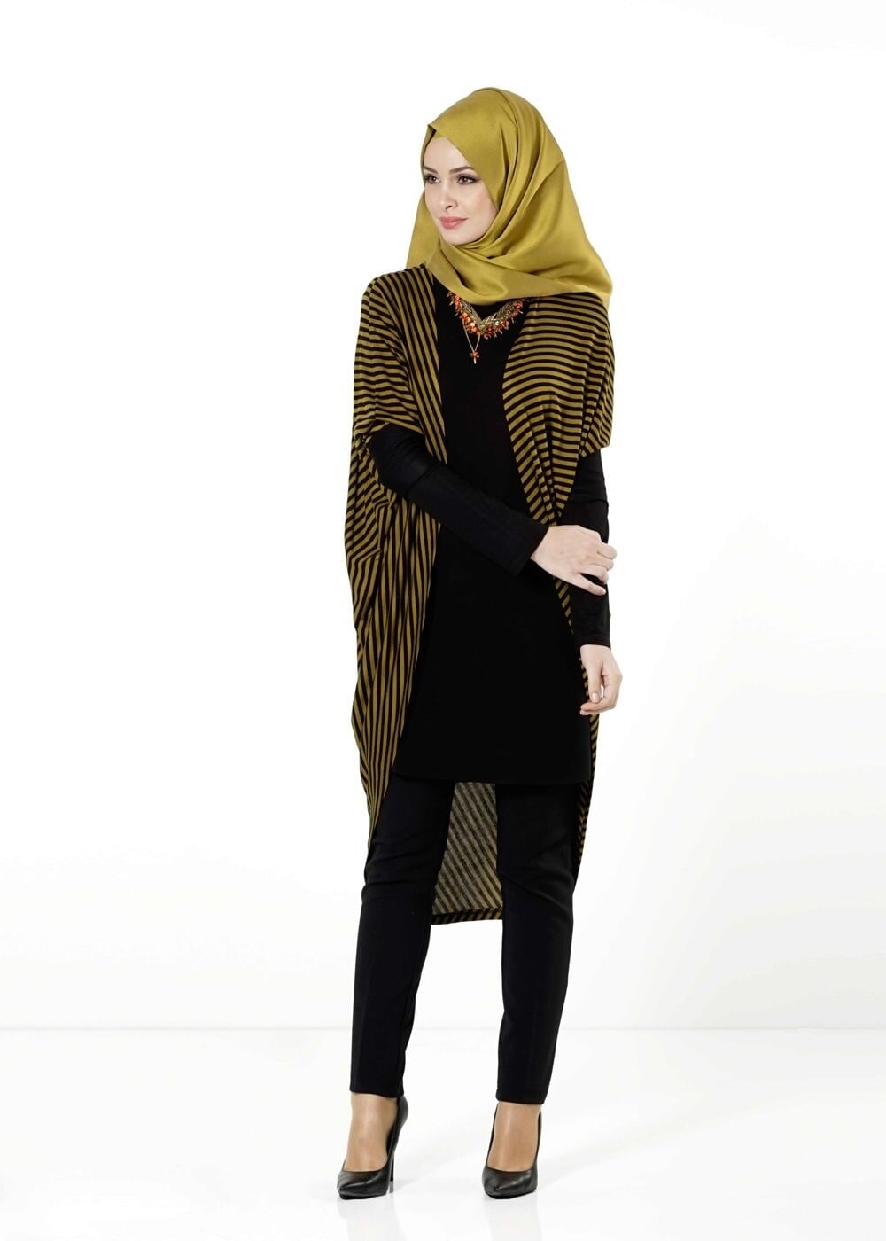 Tesettür giyim YEŞİL ÇİZGİLİ TUNİK 4103 