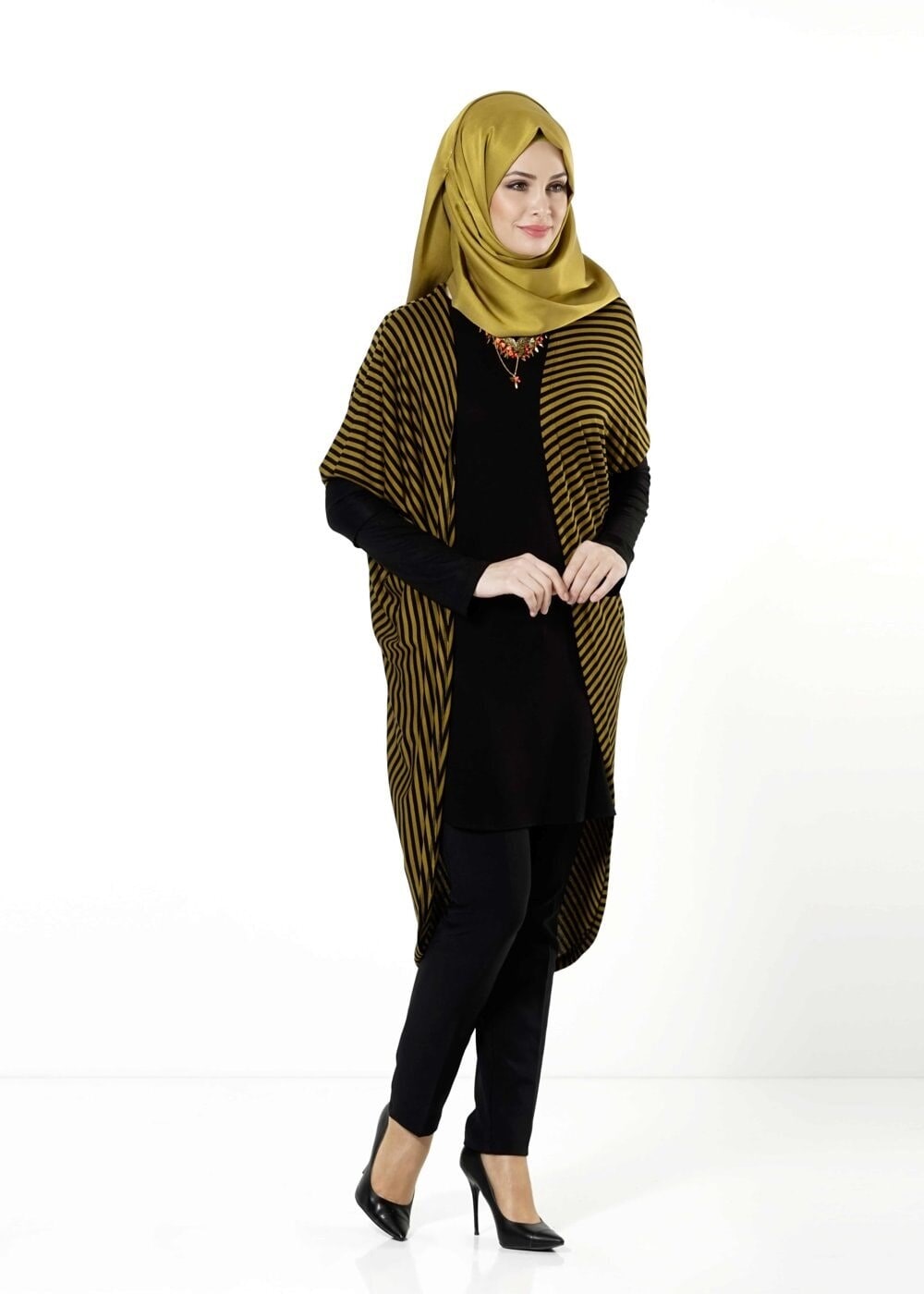 Tesettür giyim YEŞİL ÇİZGİLİ TUNİK 4103 