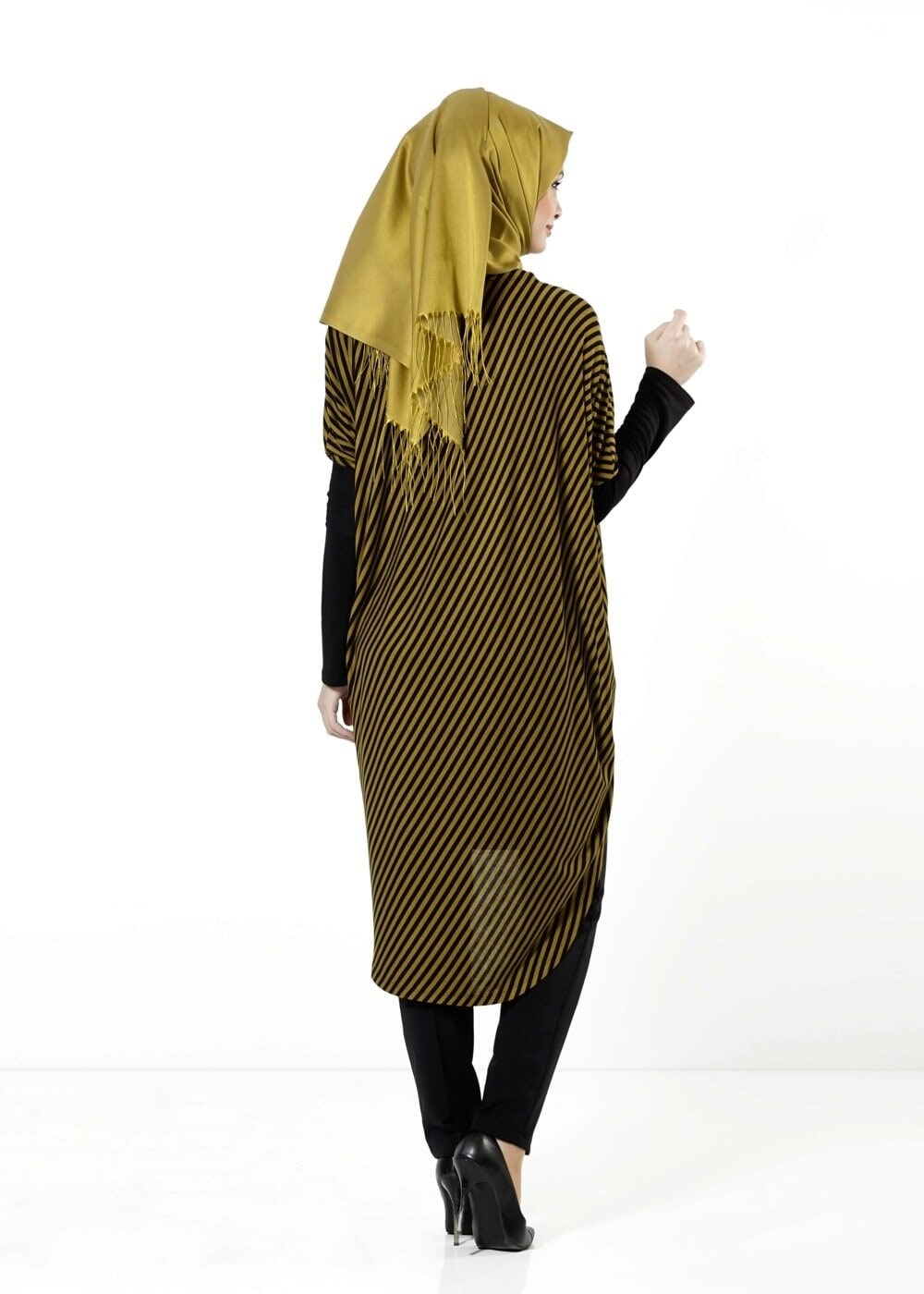 Tesettür giyim YEŞİL ÇİZGİLİ TUNİK 4103 