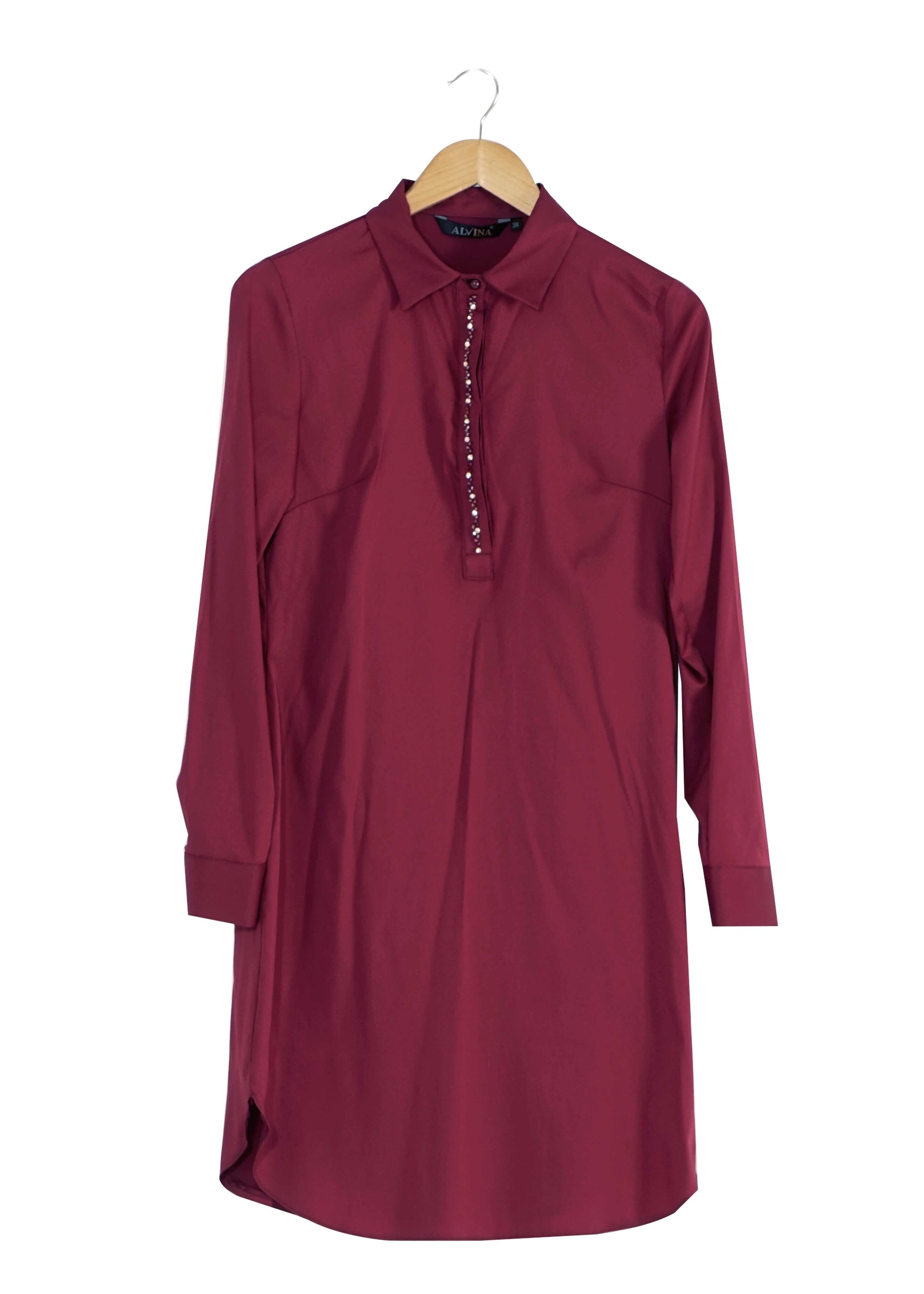 Tesettür giyim BORDO DÜĞMELİ SATEN TUNİK 4130 