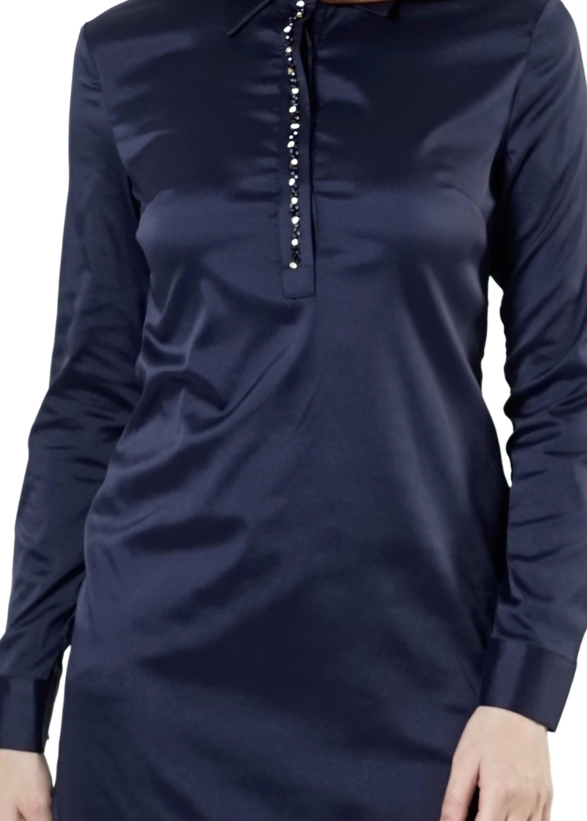 Tesettür giyim LACİVERT DÜĞMELİ SATEN TUNİK 4130 