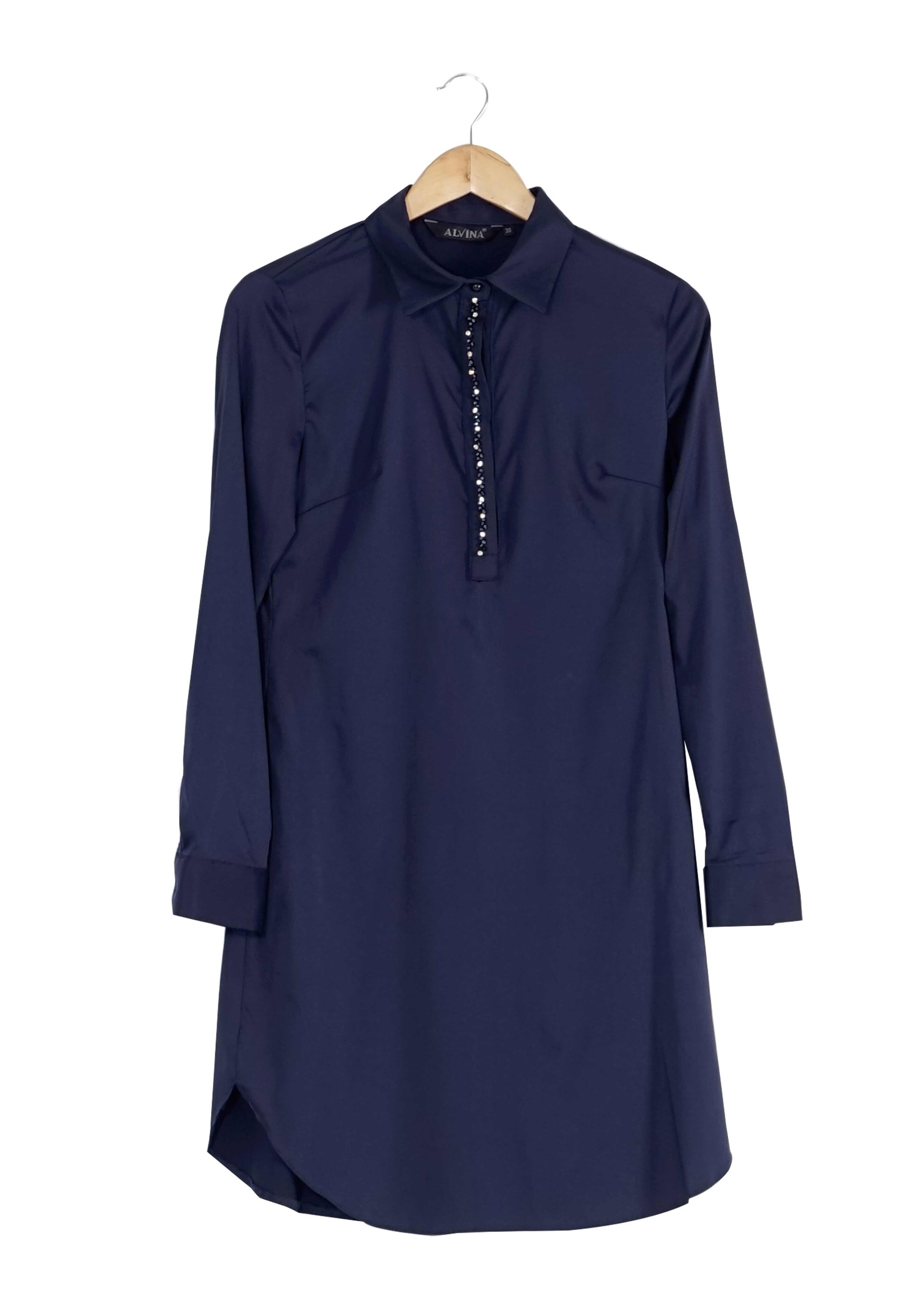 Tesettür giyim LACİVERT DÜĞMELİ SATEN TUNİK 4130 