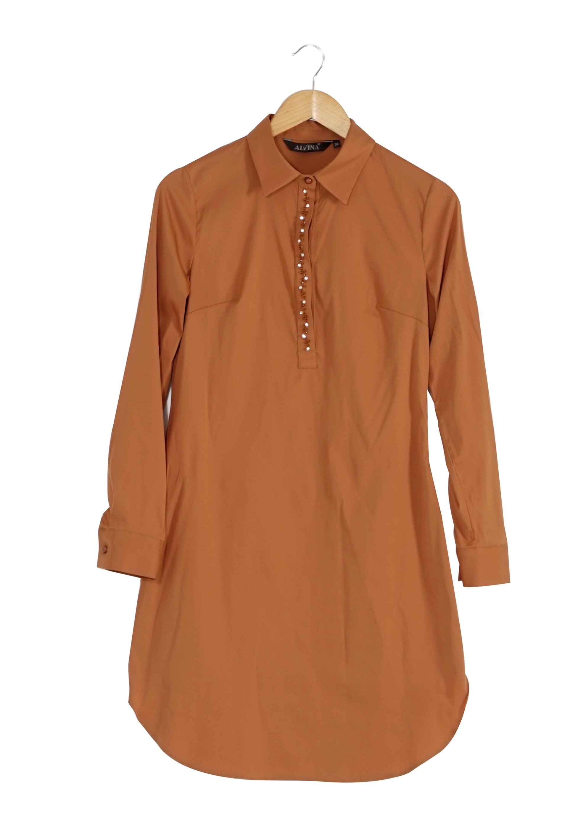 Tesettür giyim TURUNCU DÜĞMELİ SATEN TUNİK 4130 