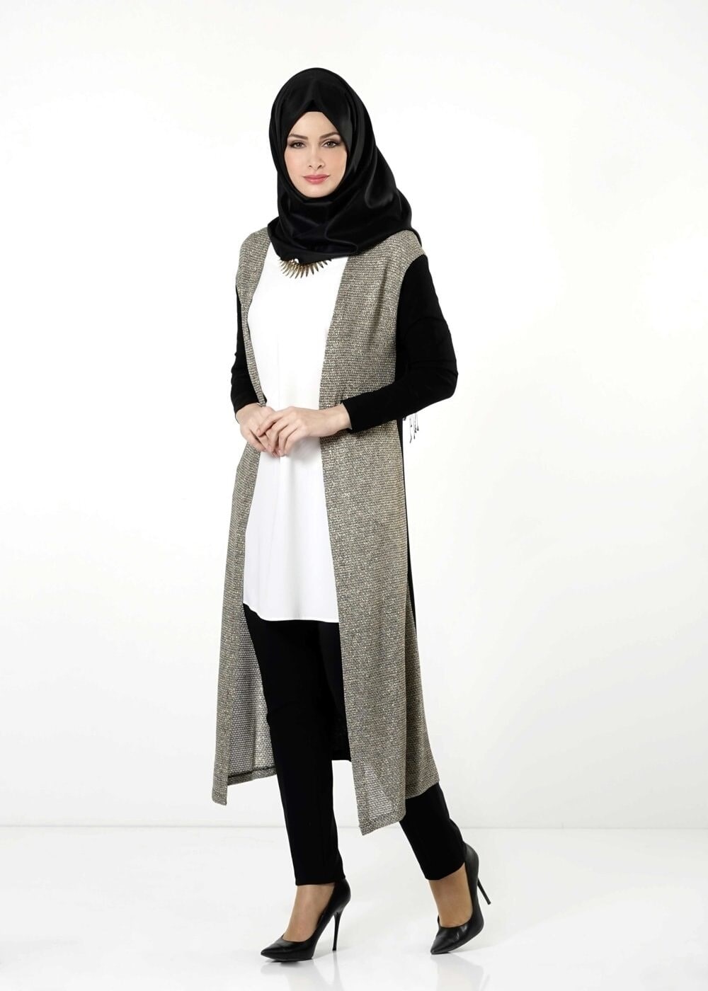Tesettür giyim SİYAH SİMLİ TUNİK 4132 