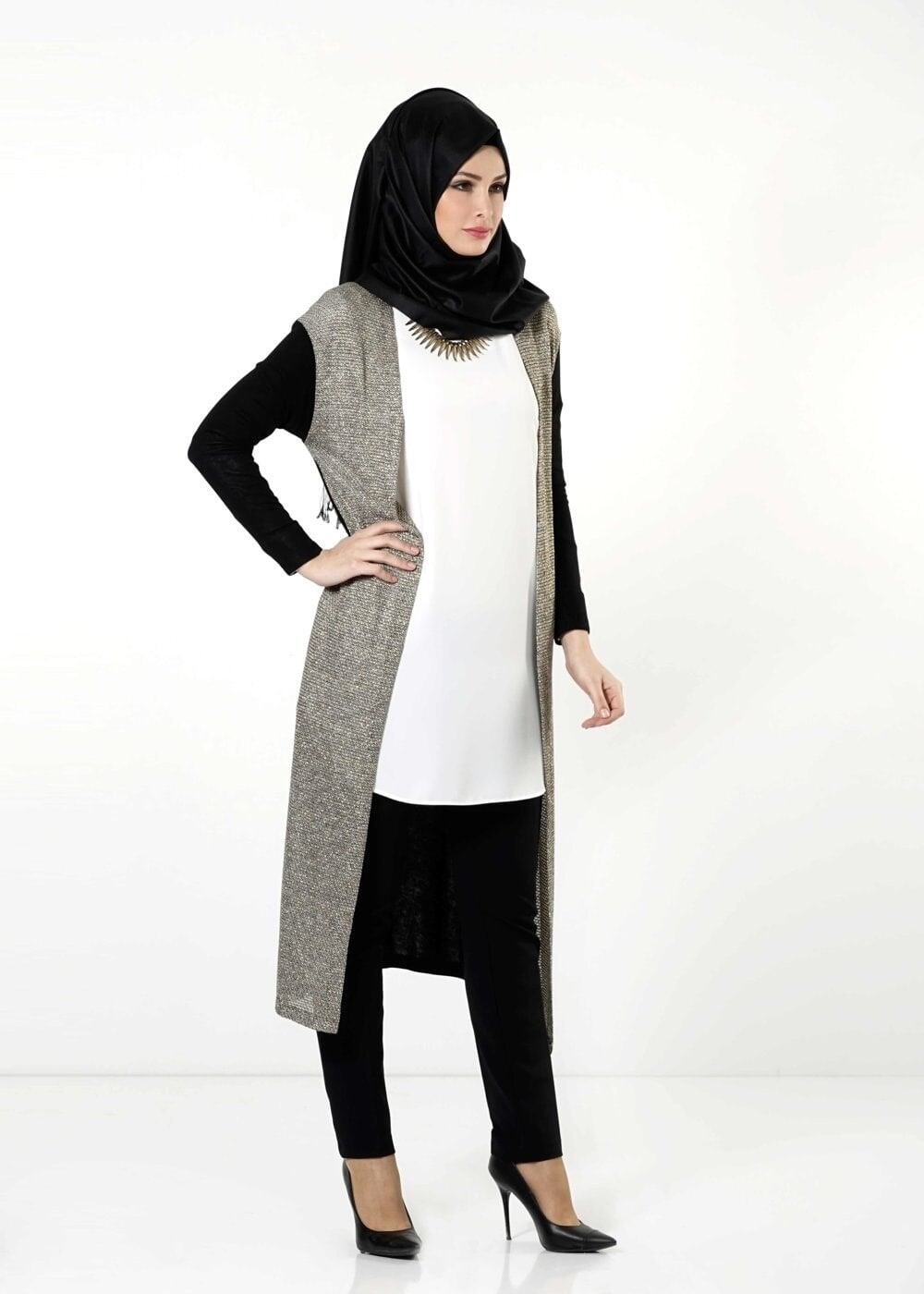 Tesettür giyim SİYAH SİMLİ TUNİK 4132 