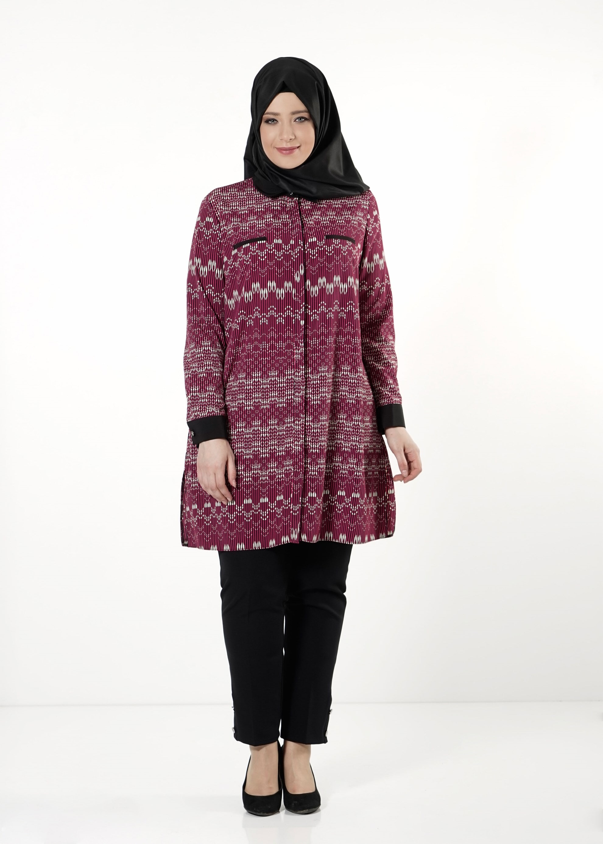 Tesettür giyim FUŞYA DESENLİ TUNİK 4166