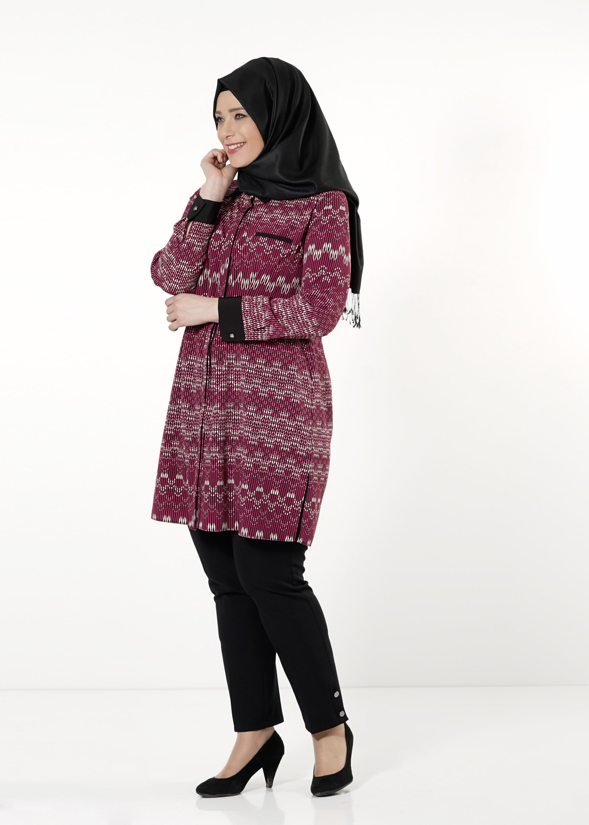 Tesettür giyim FUŞYA DESENLİ TUNİK 4166