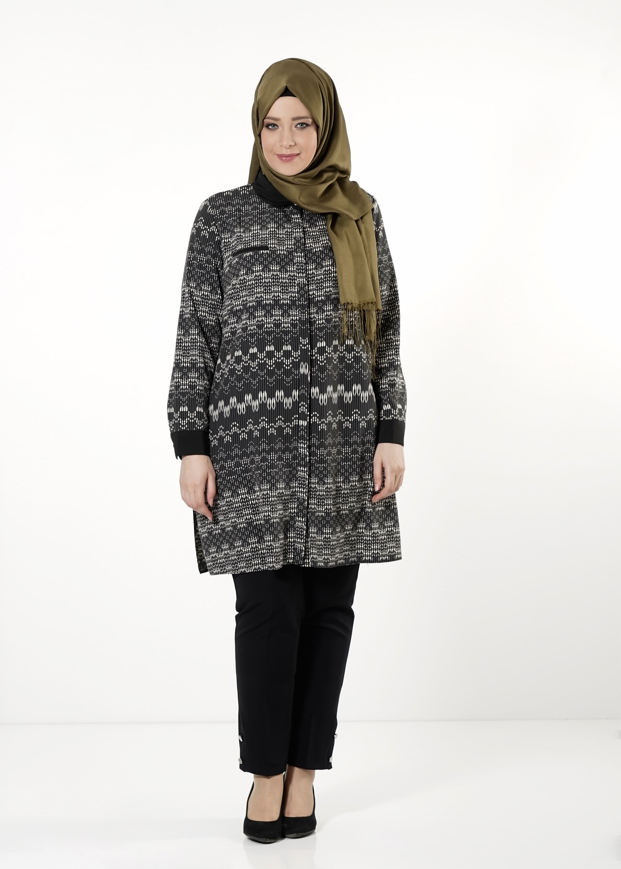 Tesettür giyim GRİ DESENLİ TUNİK 4166