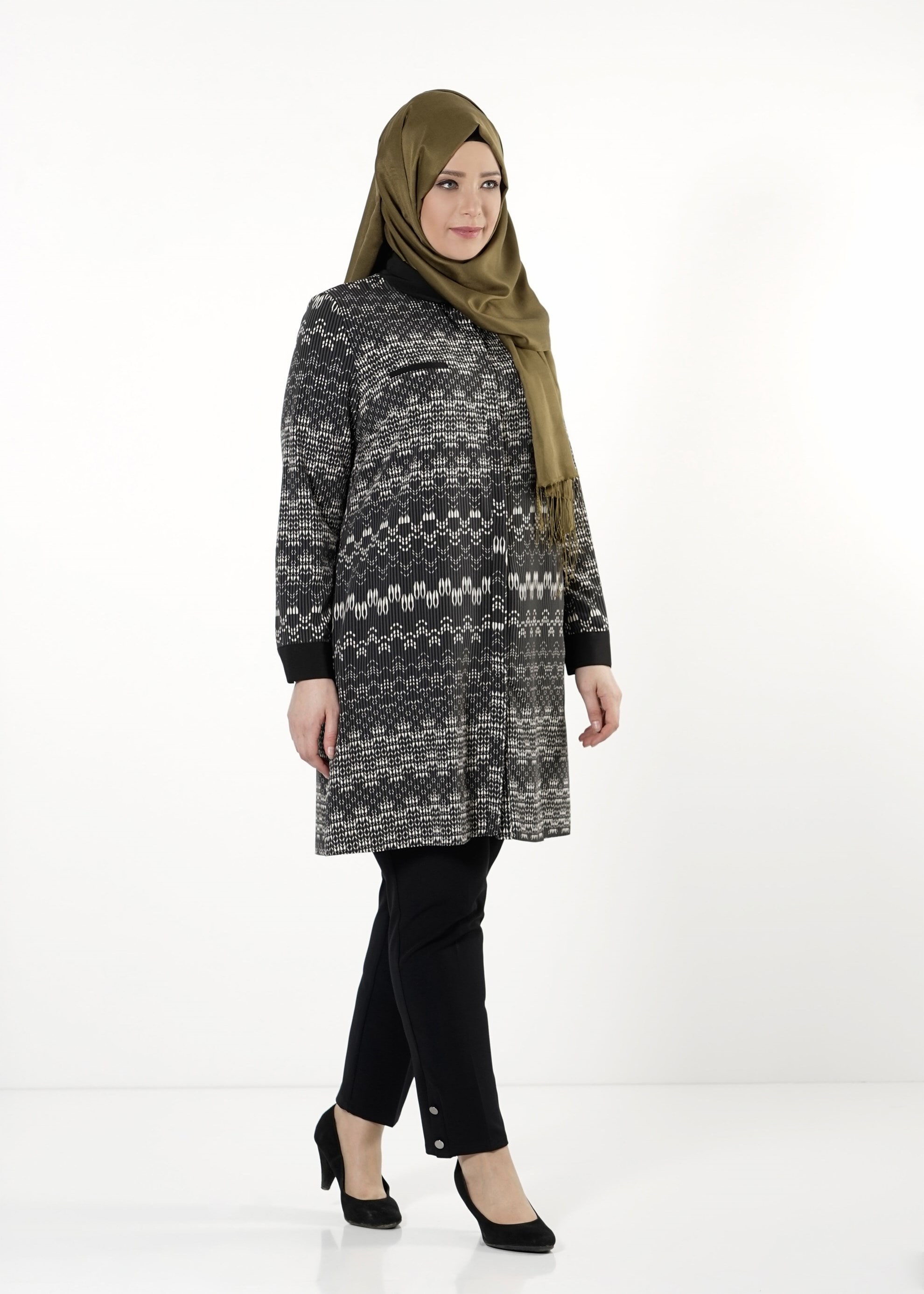 Tesettür giyim GRİ DESENLİ TUNİK 4166