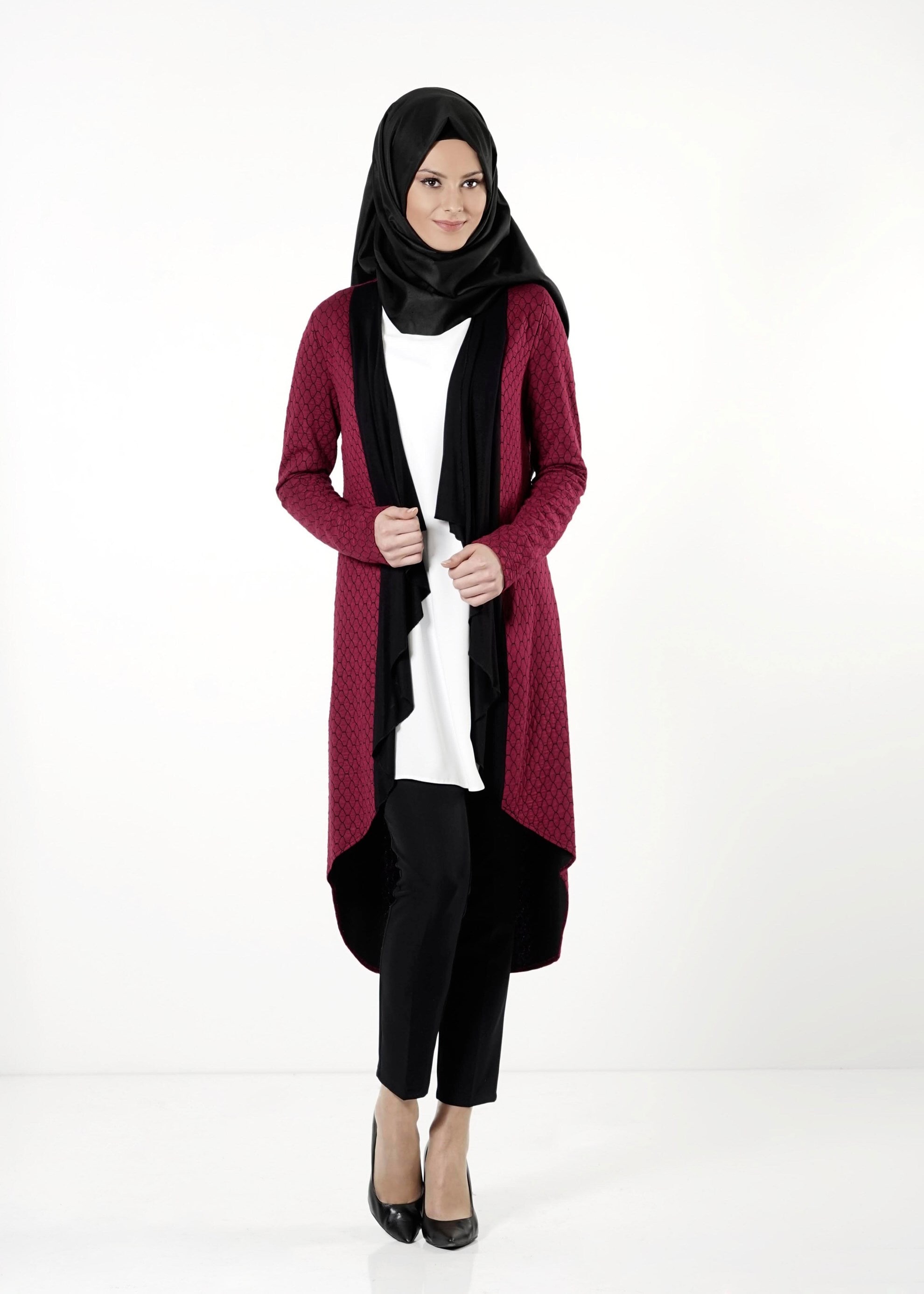 Tesettür giyim BORDO KENDİNDEN DESENLİ TUNİK 4191 