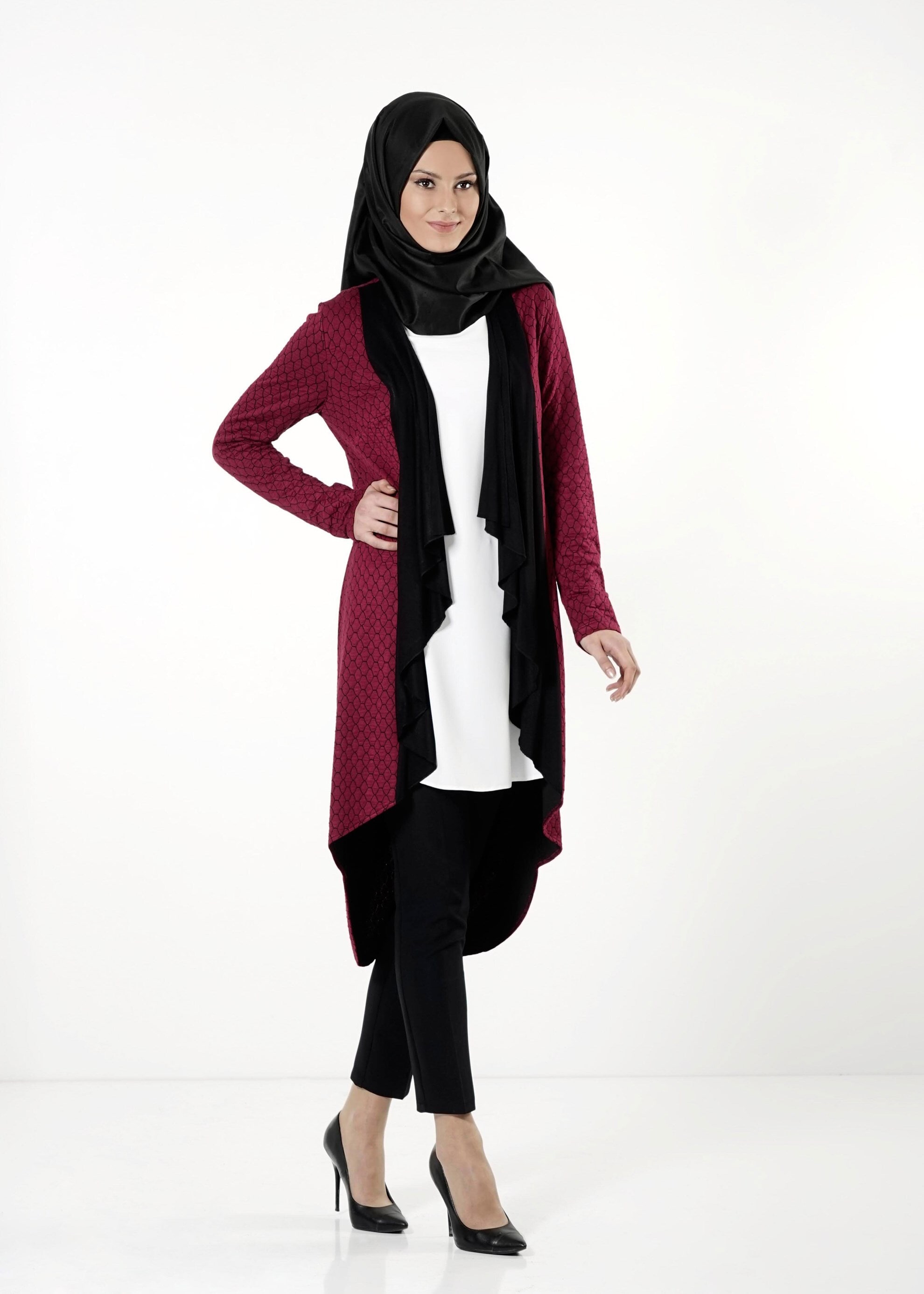 Tesettür giyim BORDO KENDİNDEN DESENLİ TUNİK 4191 