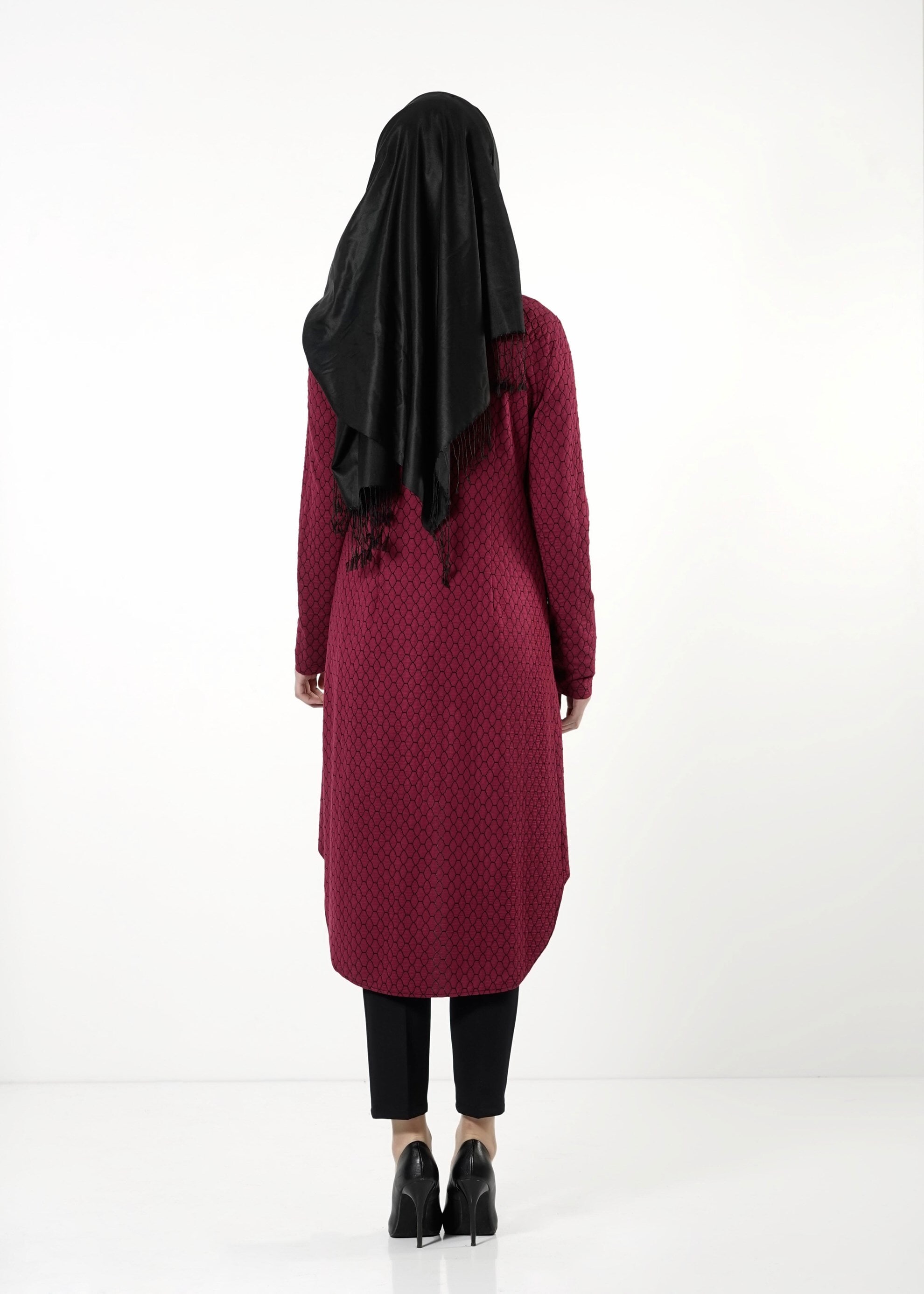 Tesettür giyim BORDO KENDİNDEN DESENLİ TUNİK 4191 