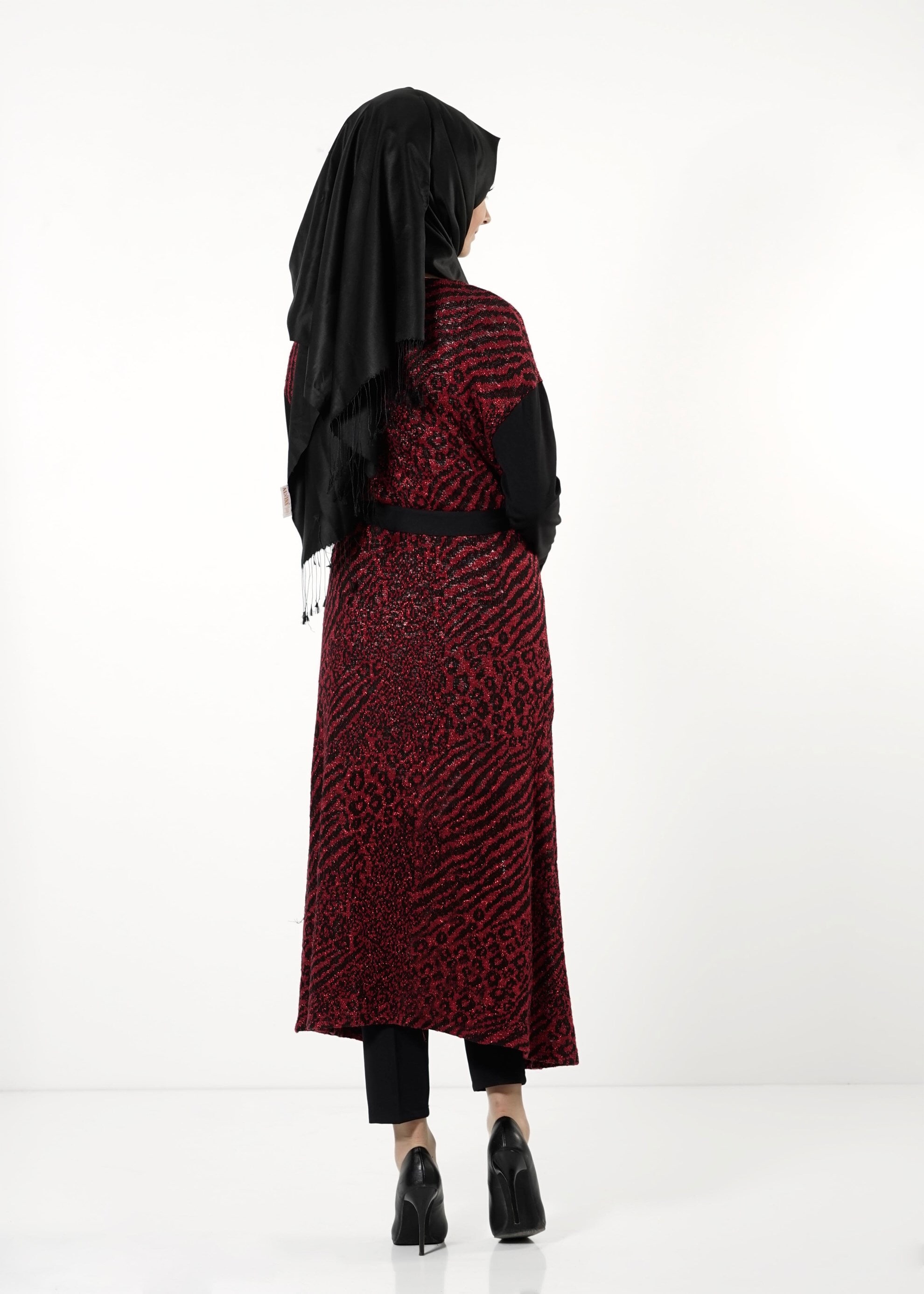 Tesettür giyim BORDO DESENLİ KUŞAKLI TUNİK 4192 