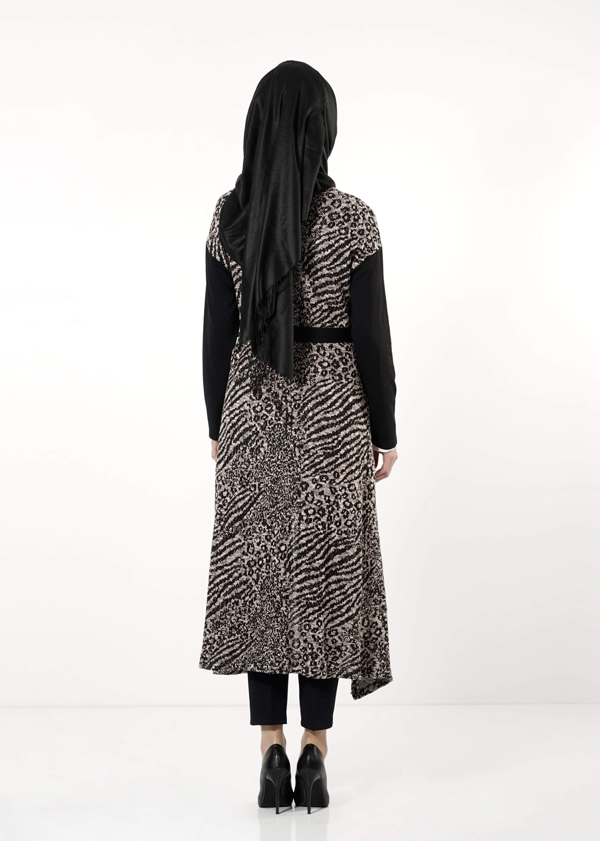 Tesettür giyim VİZON DESENLİ KUŞAKLI TUNİK 4192 