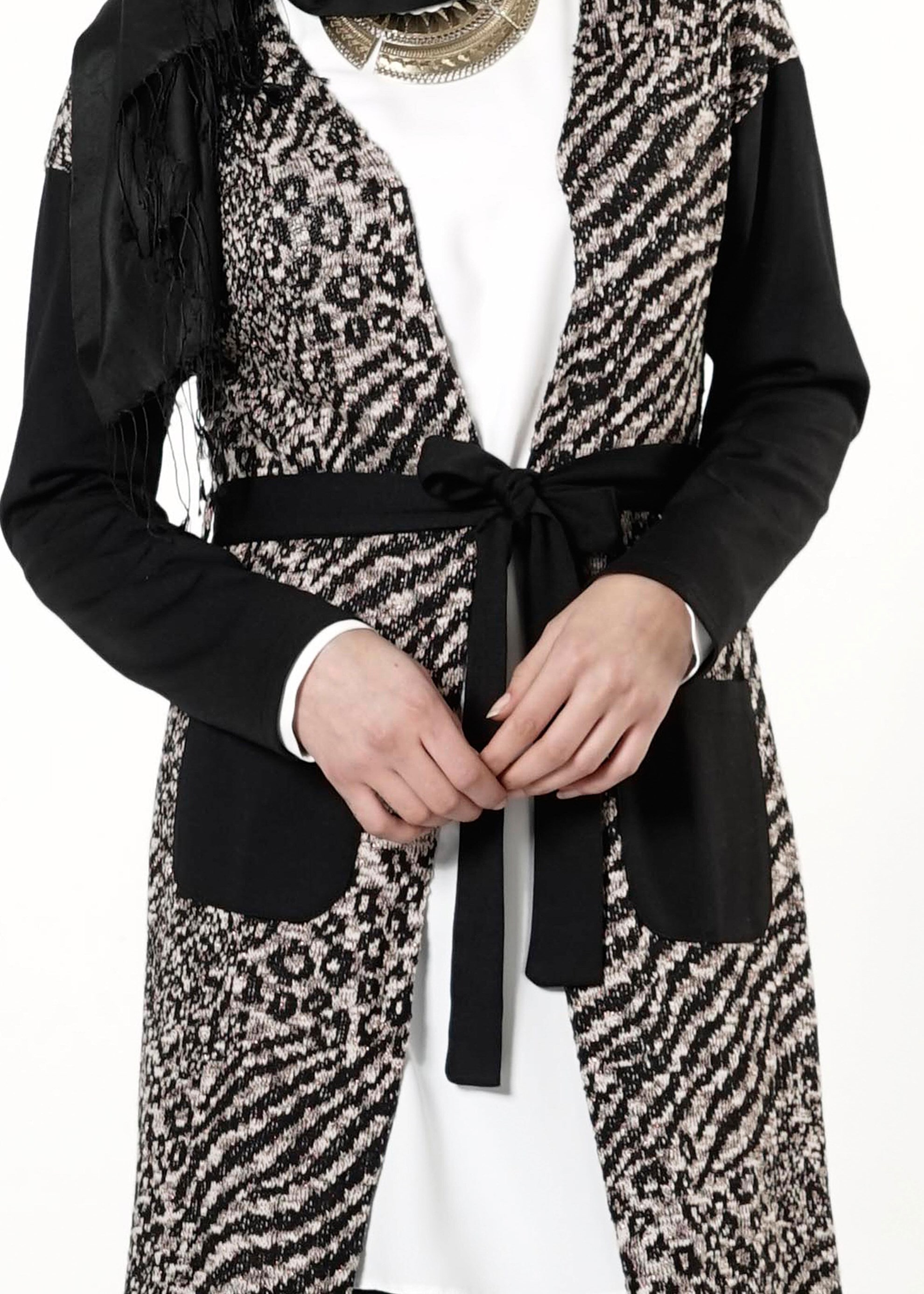 Tesettür giyim VİZON DESENLİ KUŞAKLI TUNİK 4192 