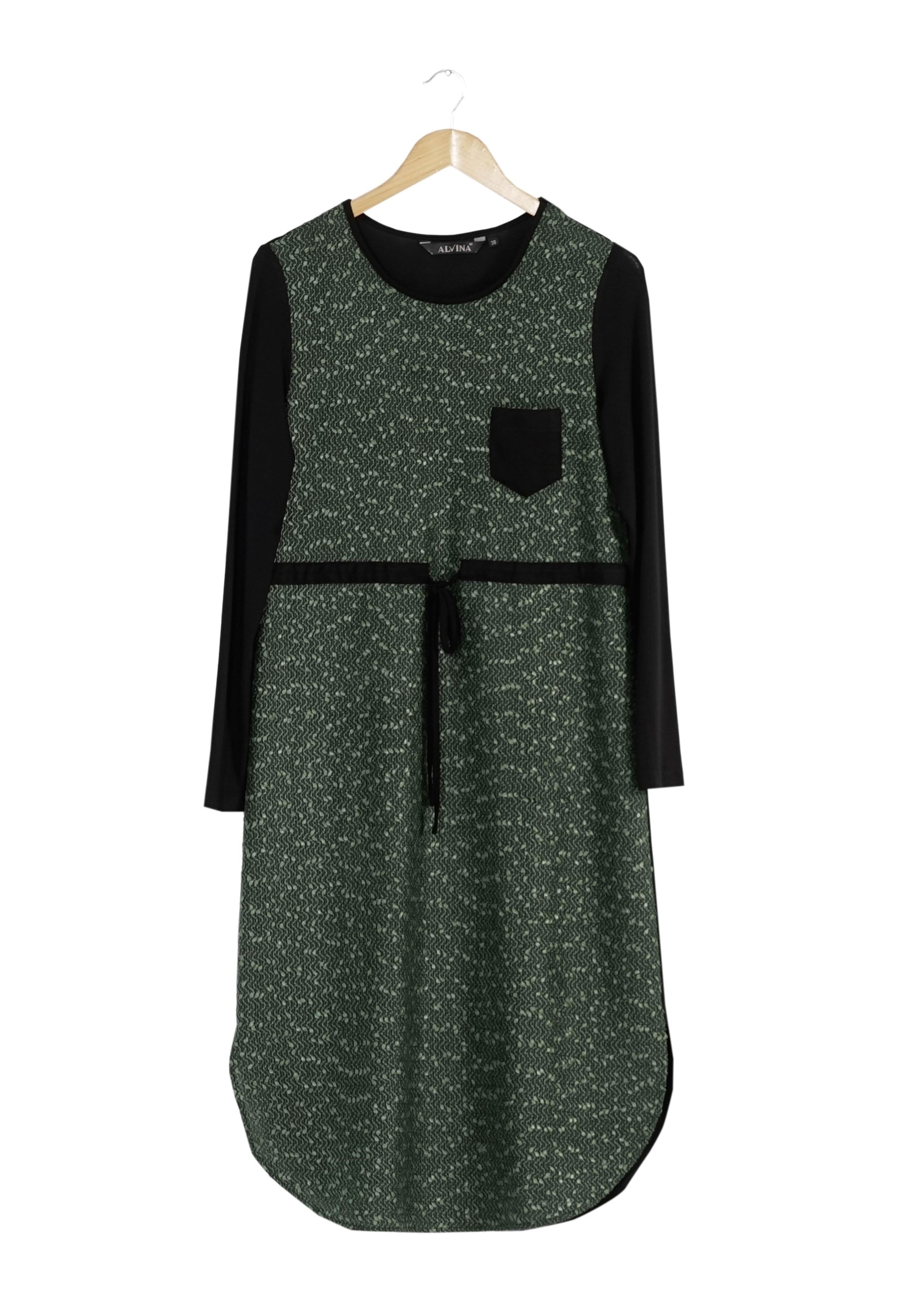 Tesettür giyim YEŞİL BELİ BÜZGÜLÜ TUNİK 4195 