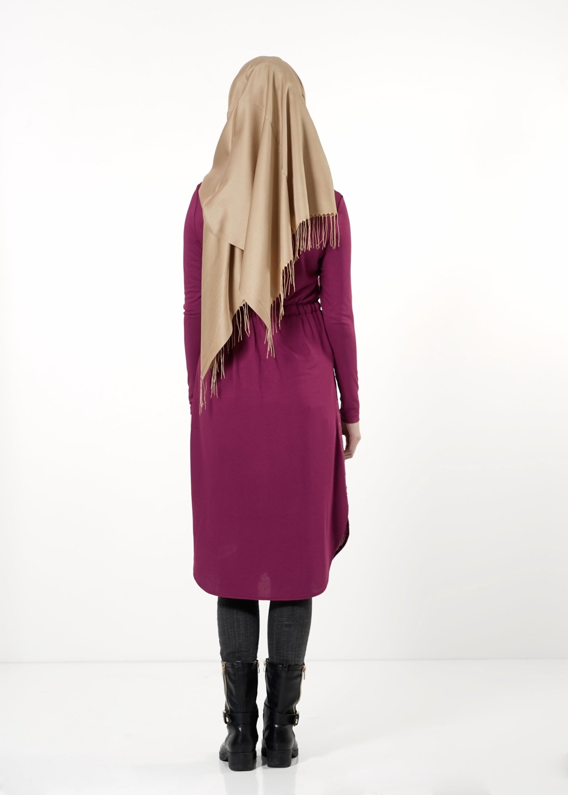 Tesettür giyim FUŞYA BELİ BÜZGÜLÜ TUNİK 4195 