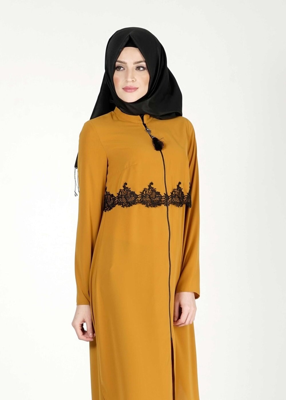 Tesettür giyim SARI FERMUARLI TUNİK 4790 