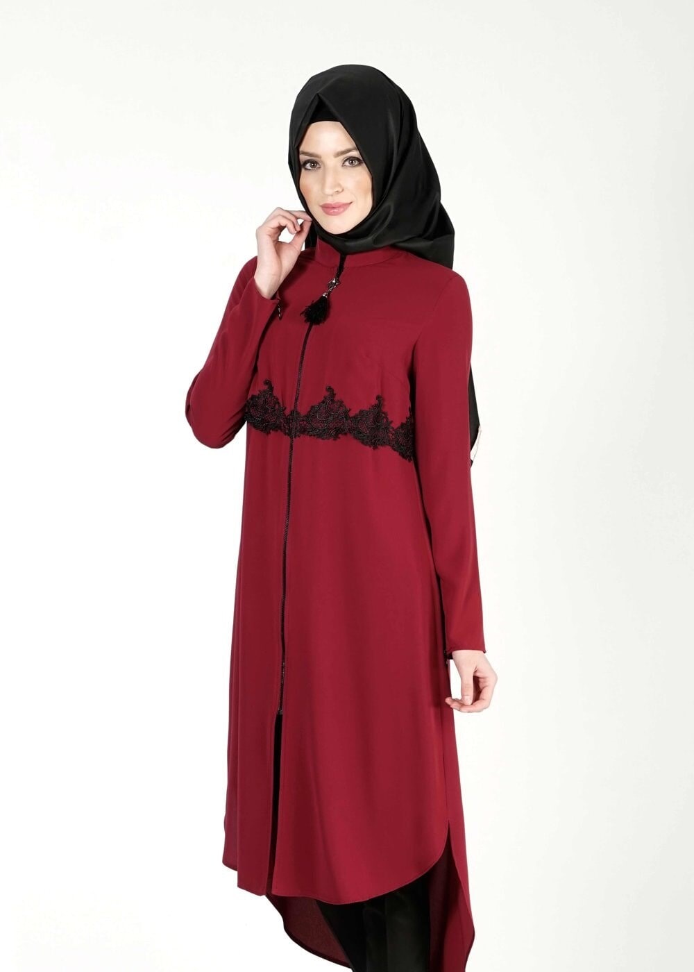 Tesettür giyim BORDO FERMUARLI TUNİK 4790 