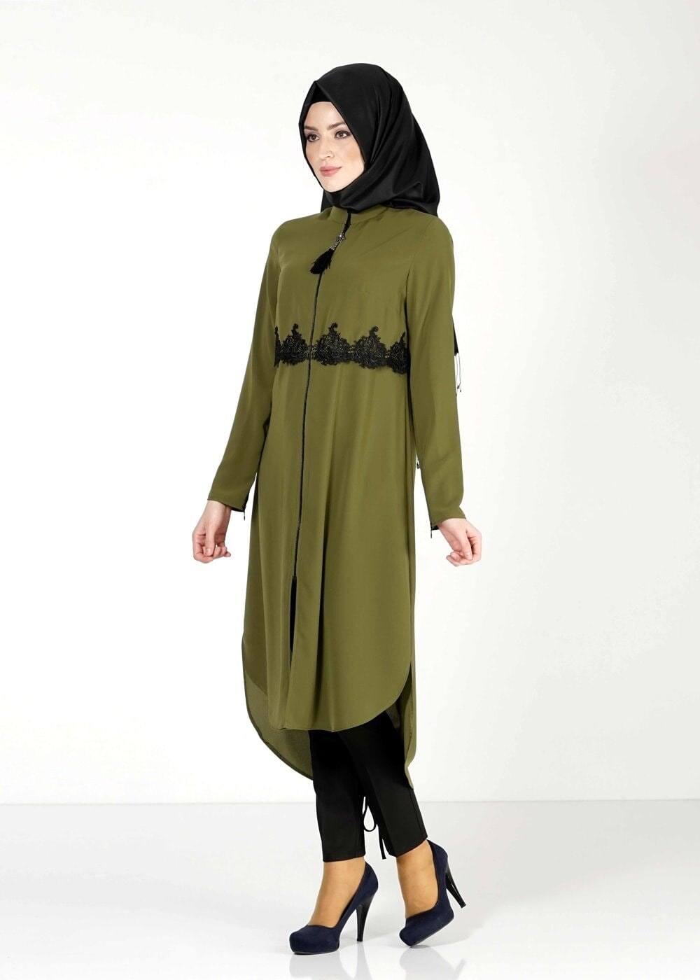 Tesettür giyim HAKİ FERMUARLI TUNİK 4790 