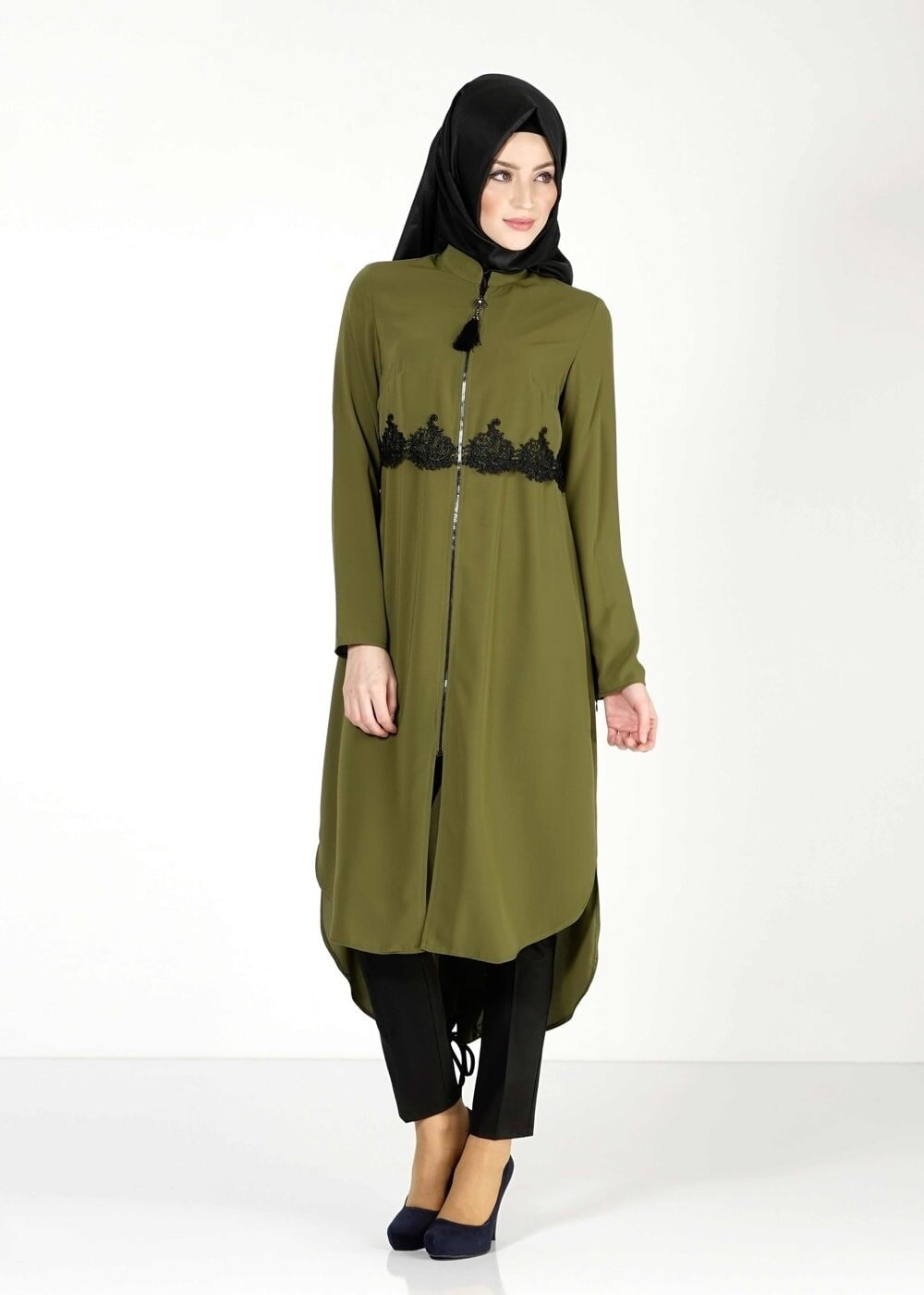 Tesettür giyim HAKİ FERMUARLI TUNİK 4790 