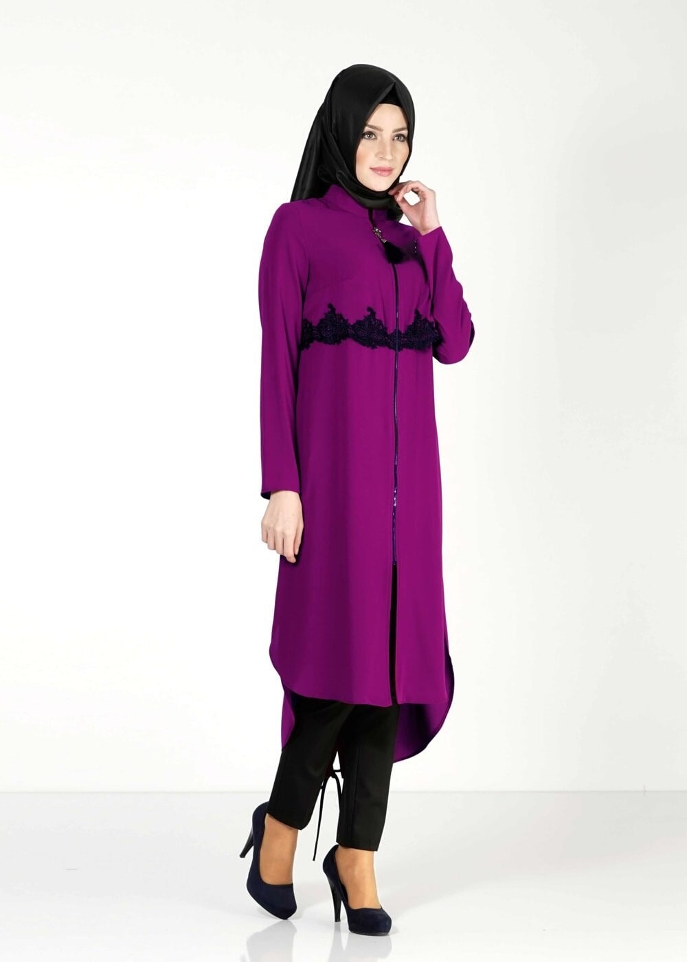 Tesettür giyim MOR FERMUARLI TUNİK 4790 
